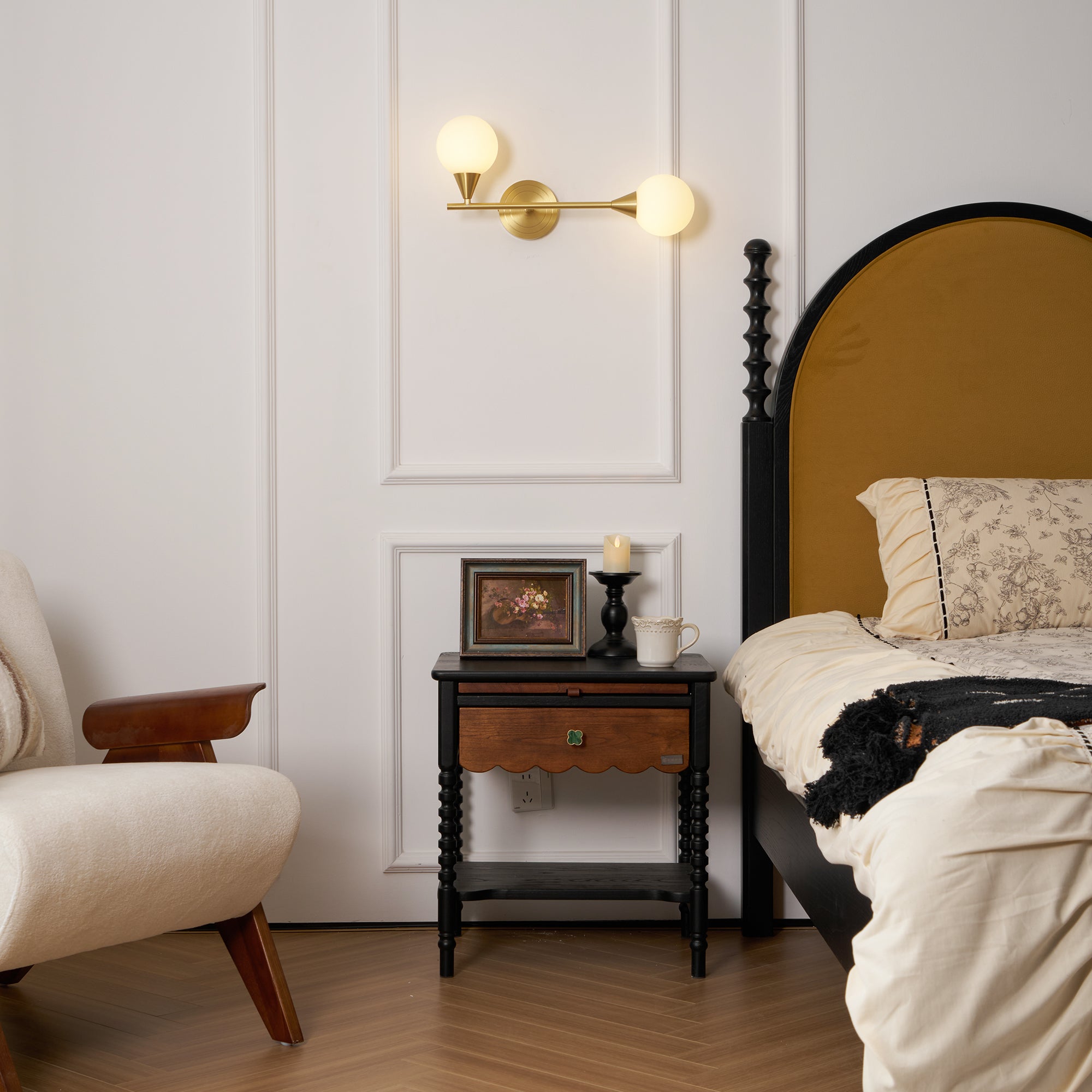 Holten Modern Minimalist Armed Brass Glass Sconce Wall Lamp - Lamp Copper