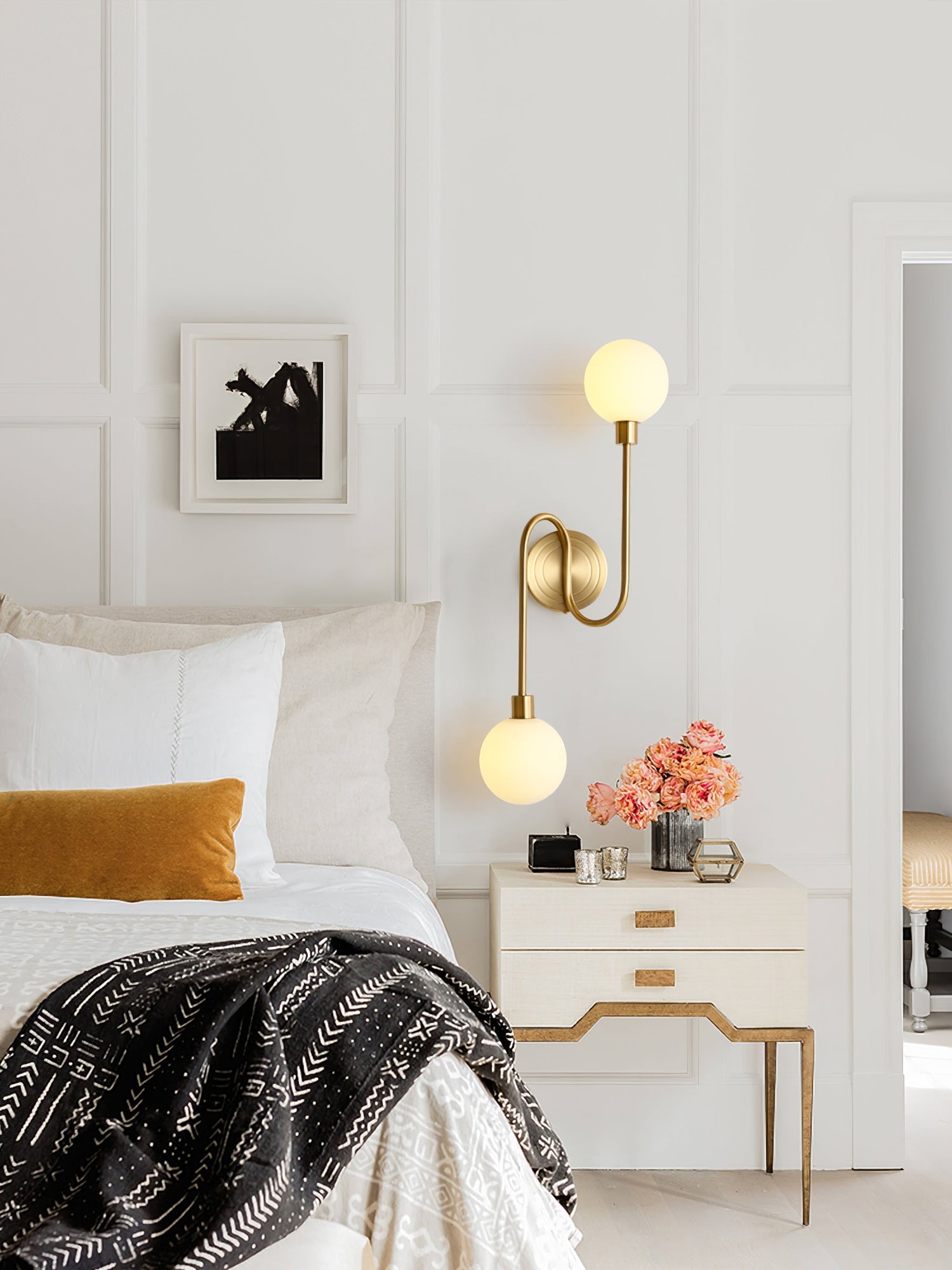 Holten Modern Minimalist Armed Brass Glass Sconce Wall Lamp - Lamp Copper
