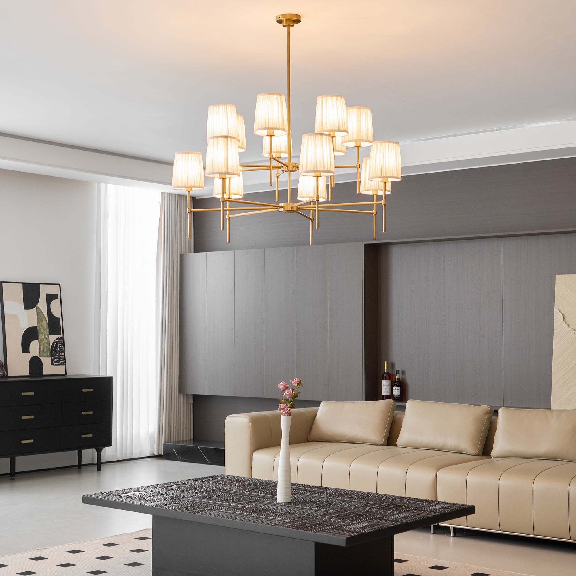 Erthaos Premium Elegance Metal Fabric Chandelier - Lamp Copper