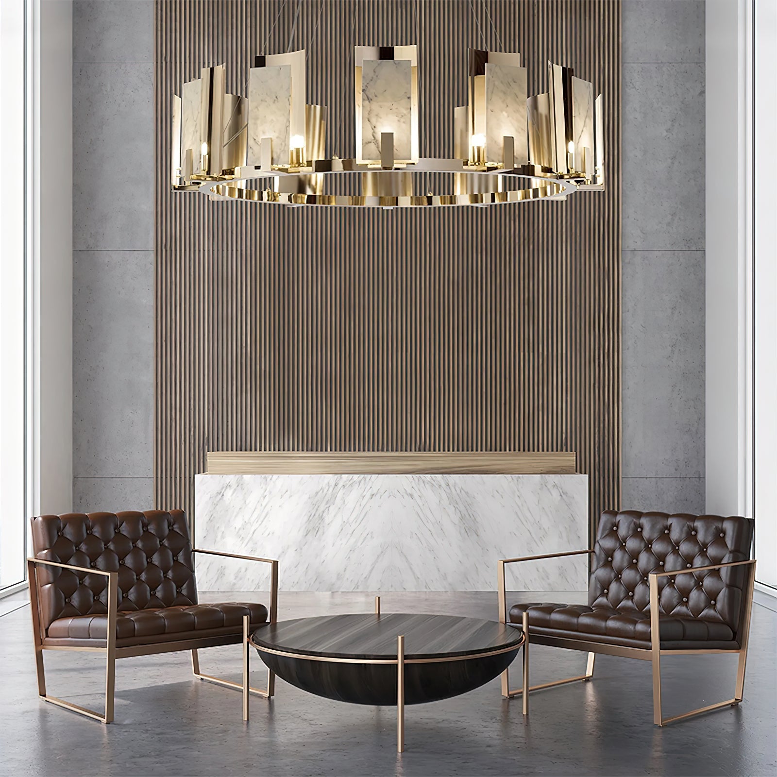 Nyraeila Postmodern Luxury Metal Alabaster Round Chandelier - Lamp Copper