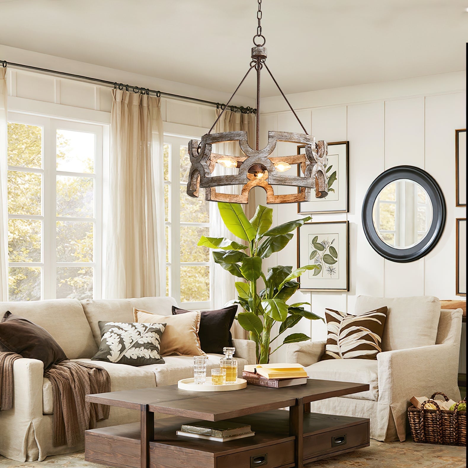 Evelan Individual Creativity Hand-carved Wood Chandelier - Lamp Copper