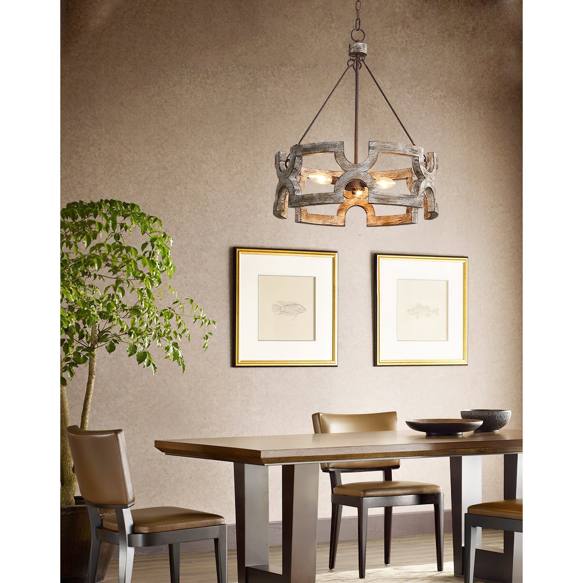 Evelan Individual Creativity Hand-carved Wood Chandelier - Lamp Copper