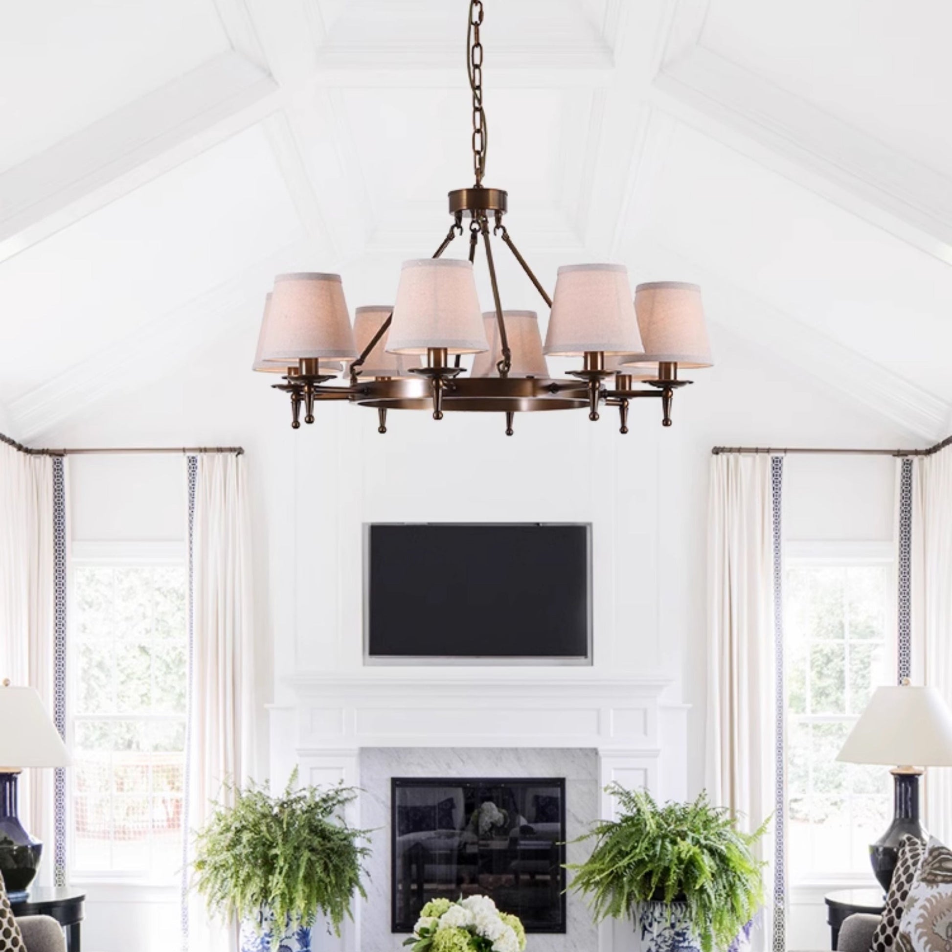 Erveliel Vintage Luxury Brass Fabric Chandelier - Lamp Copper