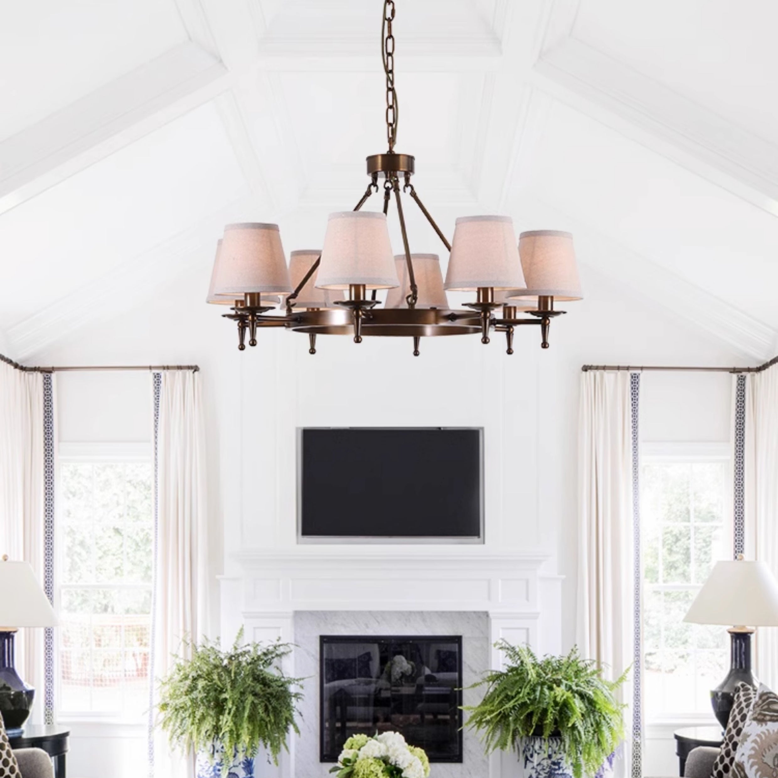Erveliel Vintage Luxury Brass Fabric Chandelier - Lamp Copper