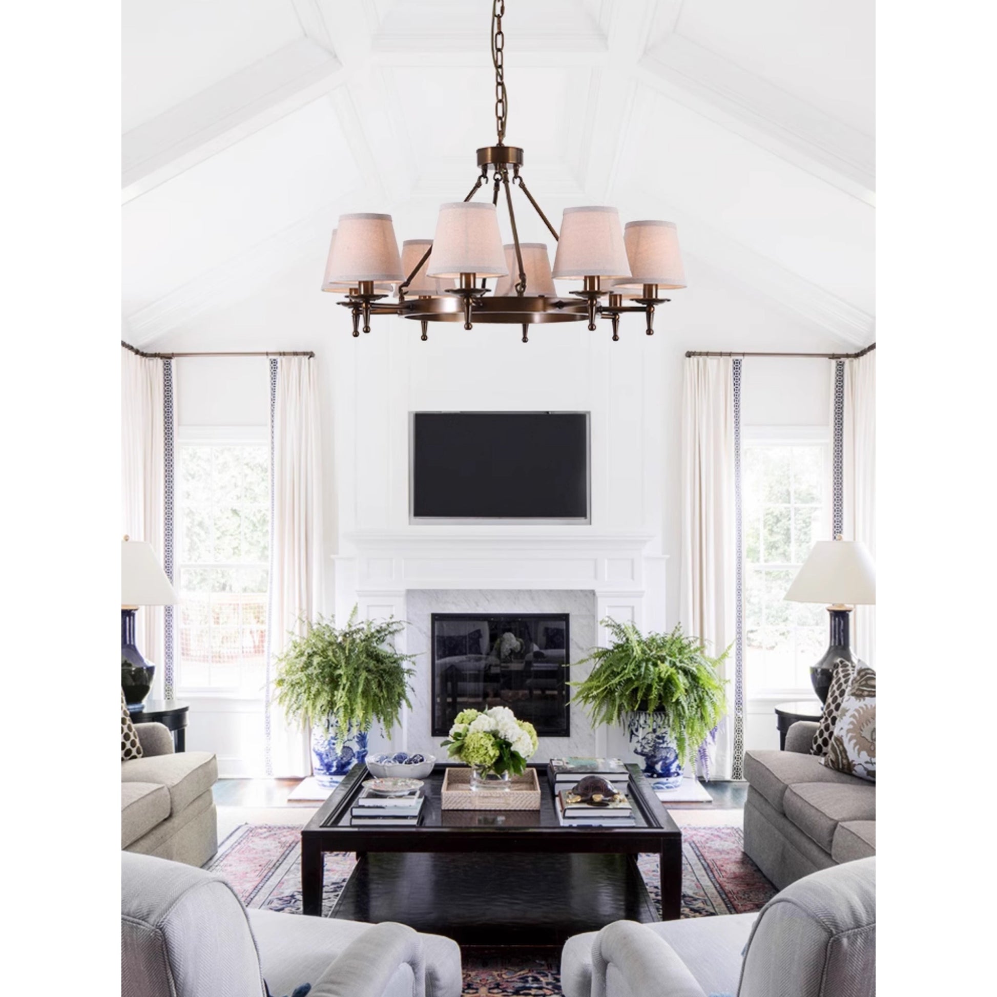 Erveliel Vintage Luxury Brass Fabric Chandelier - Lamp Copper