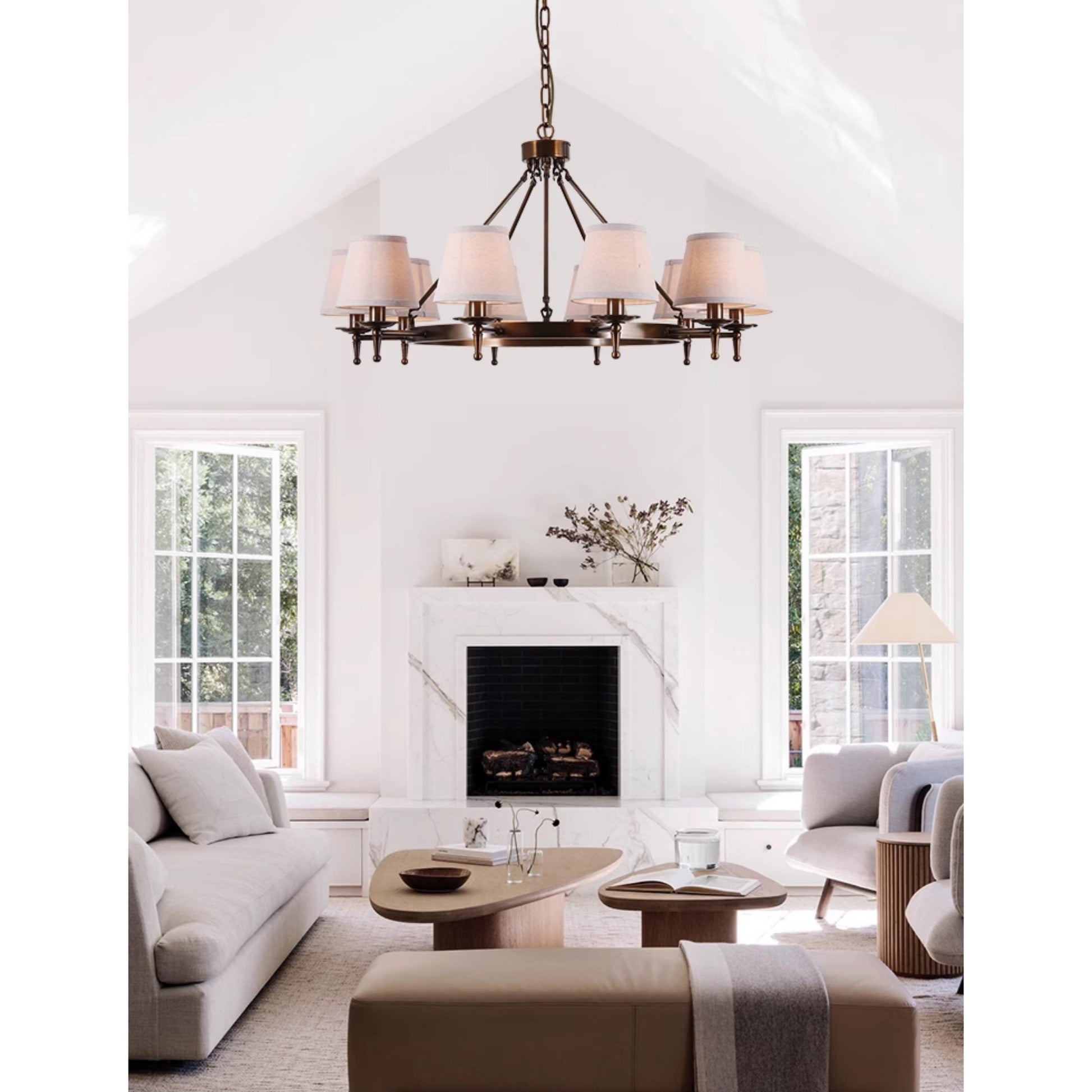 Erveliel Vintage Luxury Brass Fabric Chandelier - Lamp Copper