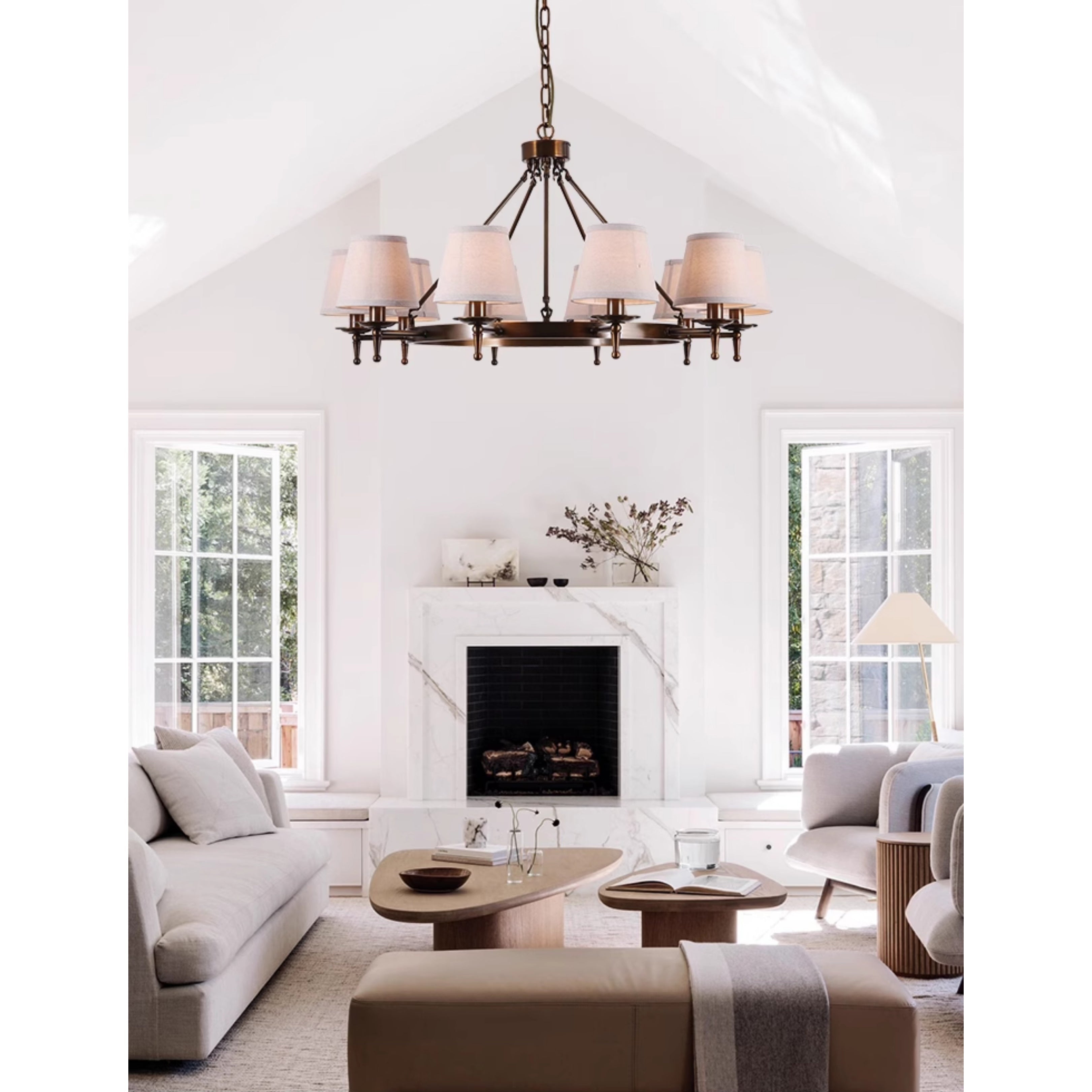 Erveliel Vintage Luxury Brass Fabric Chandelier - Lamp Copper