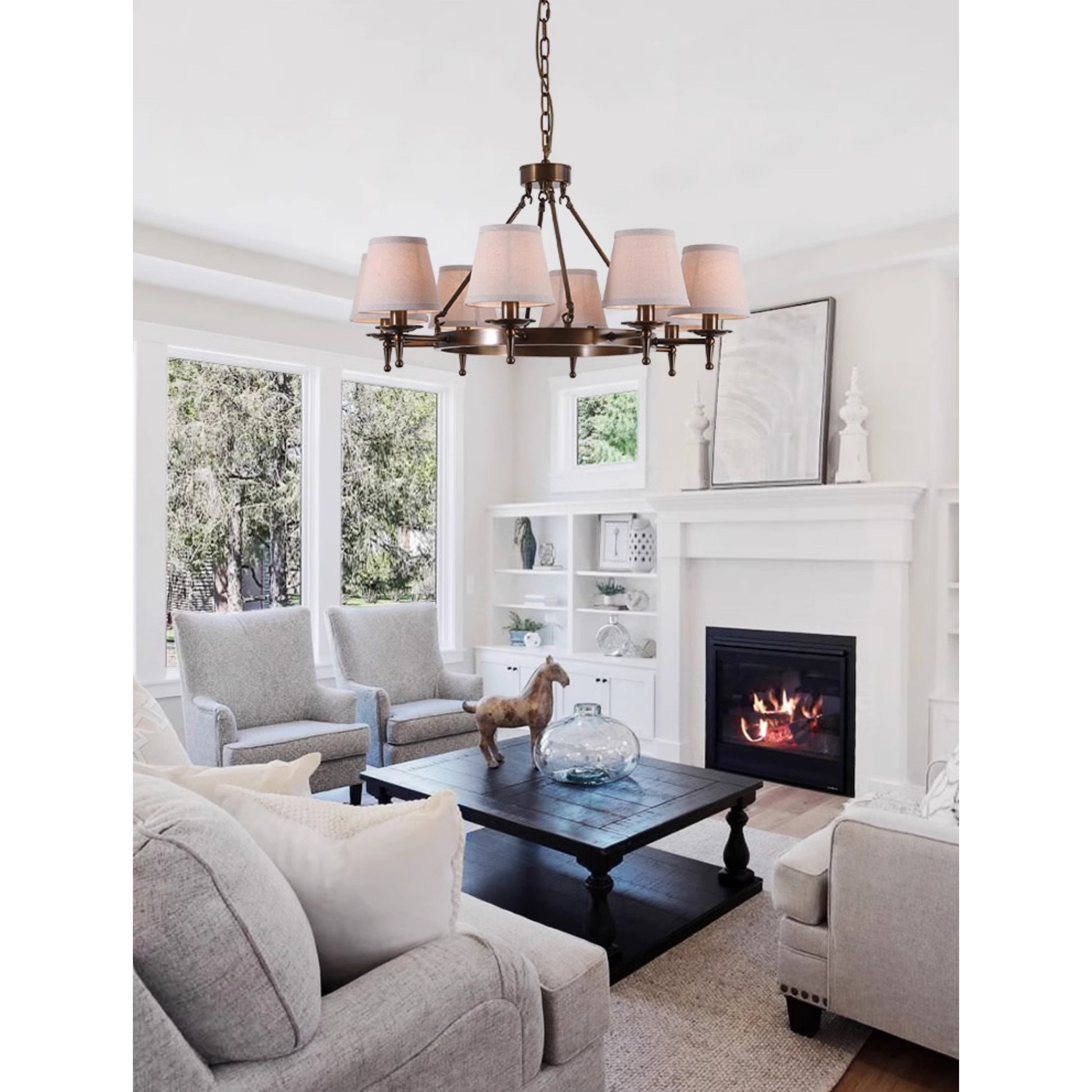 Erveliel Vintage Luxury Brass Fabric Chandelier - Lamp Copper
