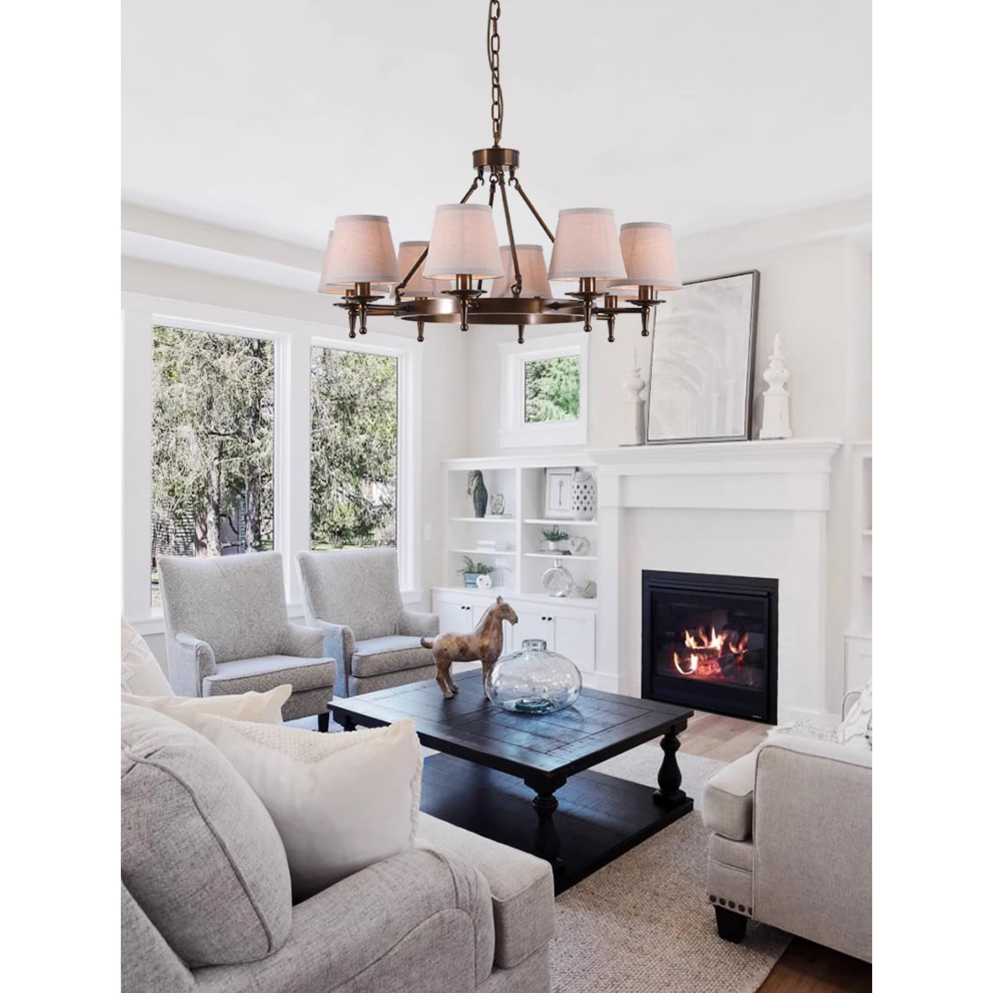 Erveliel Vintage Luxury Brass Fabric Chandelier - Lamp Copper