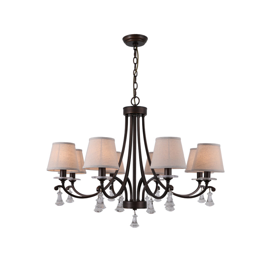 Lyvenisra Vintage Industrial Pointe Brass Fabric Crystal Chandelier - Lamp Copper