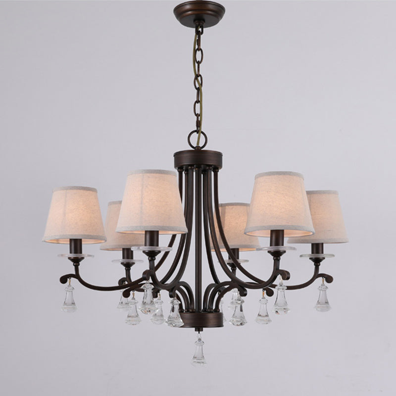 Lyvenisra Vintage Industrial Pointe Brass Fabric Crystal Chandelier - Lamp Copper