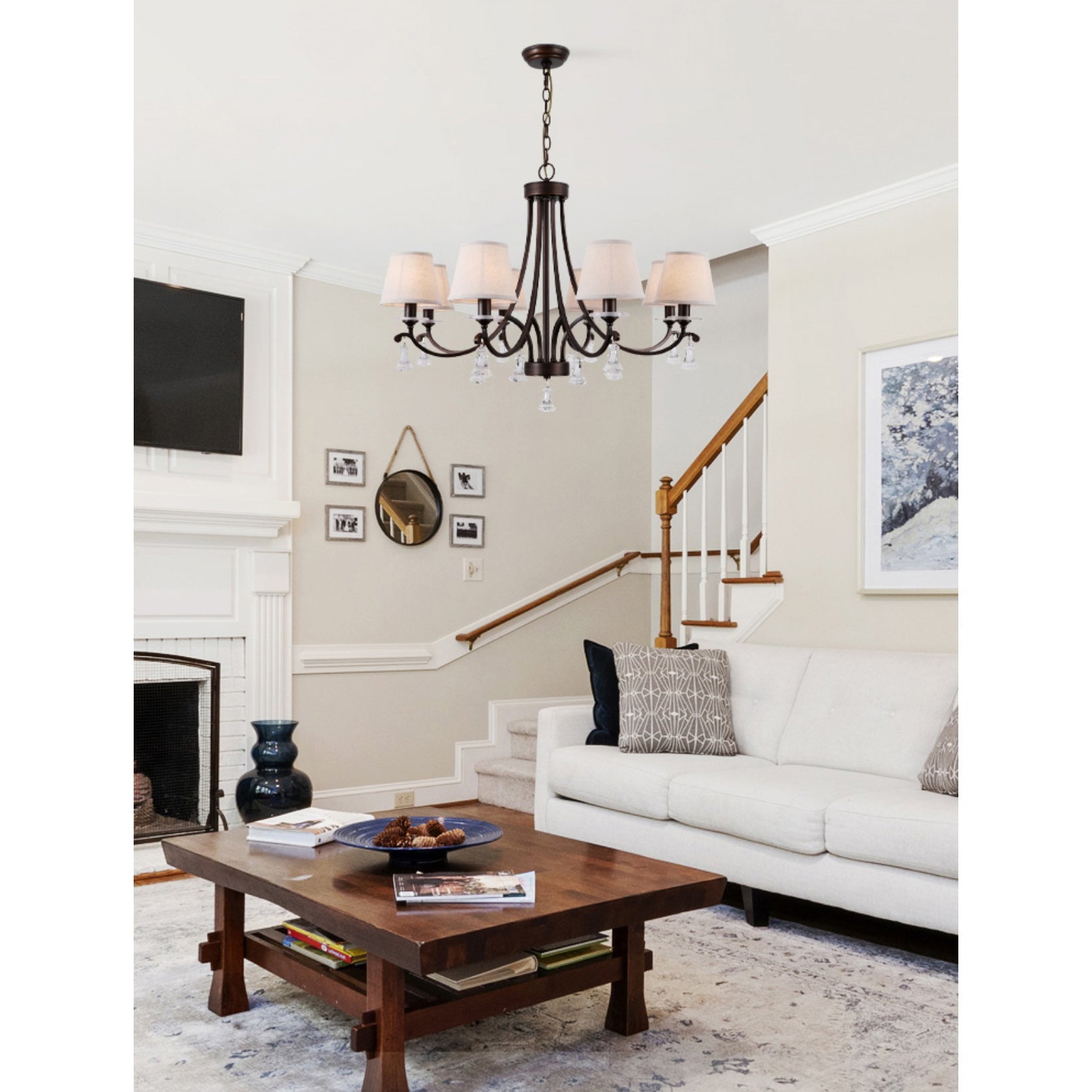 Lyvenisra Vintage Industrial Pointe Brass Fabric Crystal Chandelier - Lamp Copper