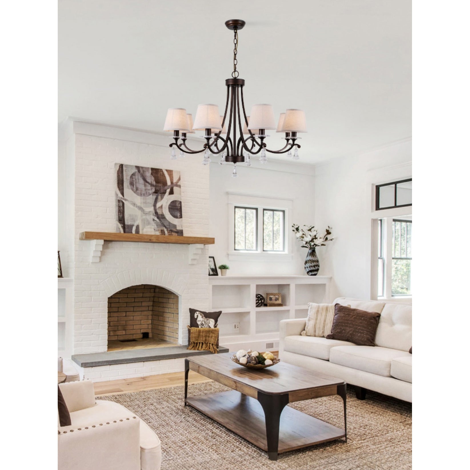 Lyvenisra Vintage Industrial Pointe Brass Fabric Crystal Chandelier - Lamp Copper