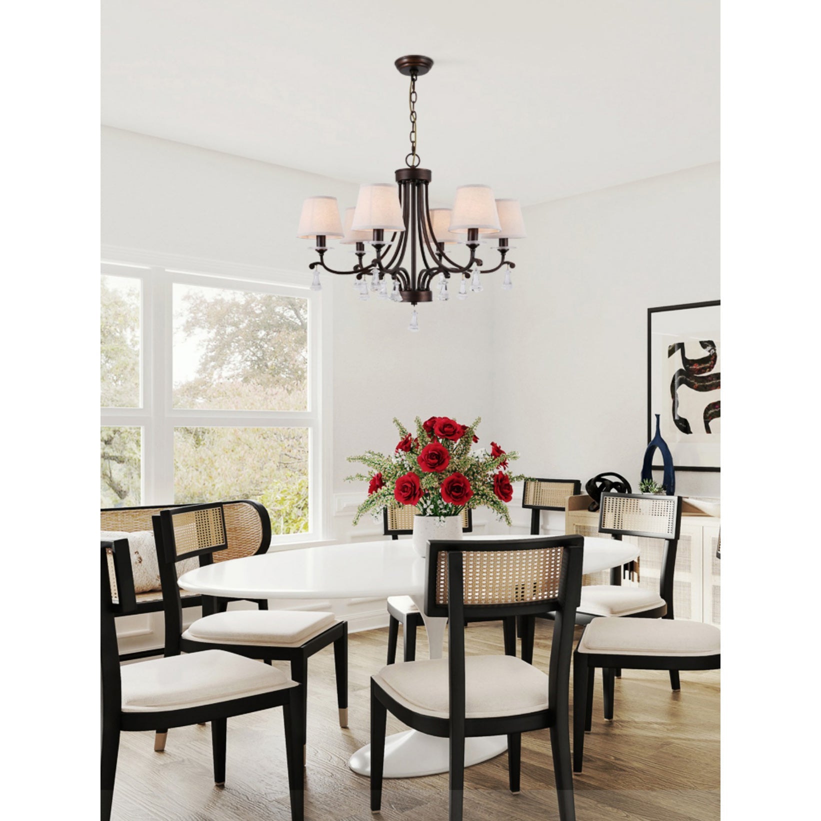 Lyvenisra Vintage Industrial Pointe Brass Fabric Crystal Chandelier - Lamp Copper