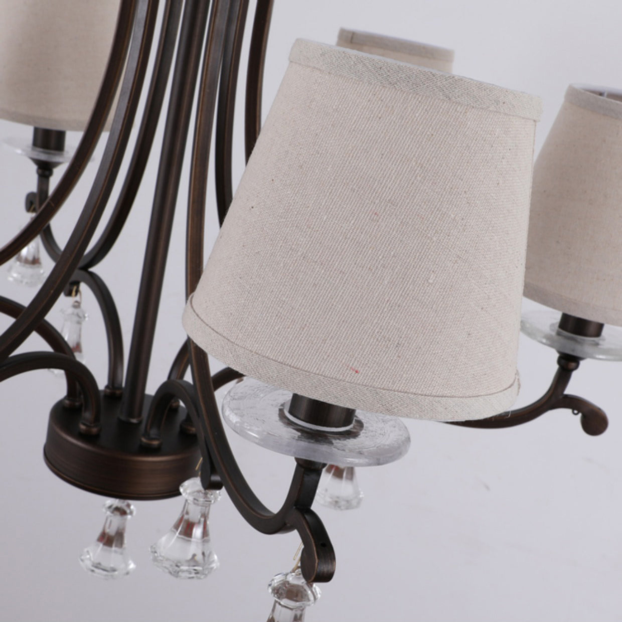 Lyvenisra Vintage Industrial Pointe Brass Fabric Crystal Chandelier - Lamp Copper