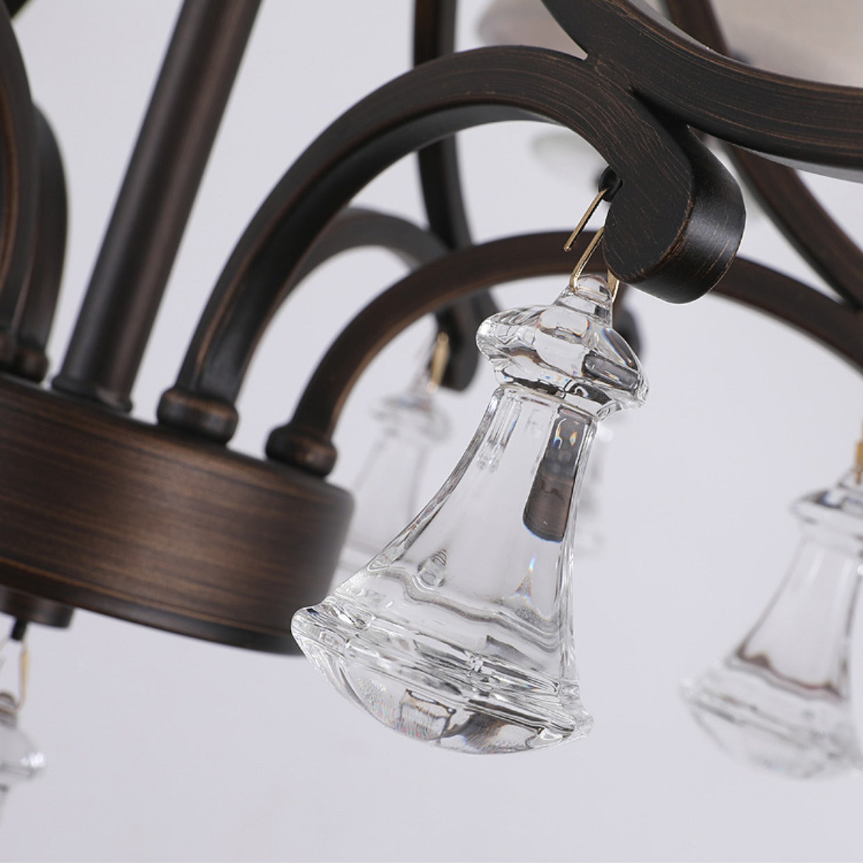 Lyvenisra Vintage Industrial Pointe Brass Fabric Crystal Chandelier - Lamp Copper