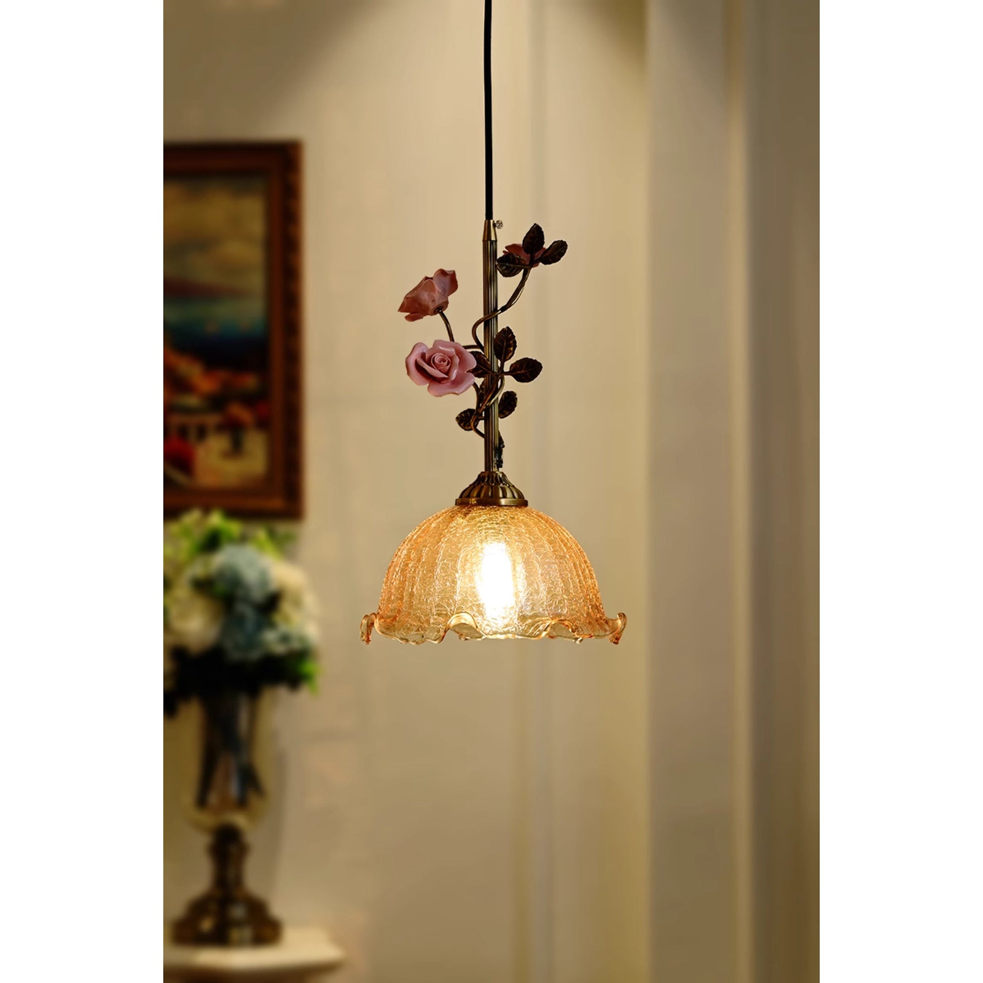 Ilsoris Individual Creativity Rose Glass Ceramic Pendant Lamp - Lamp Copper