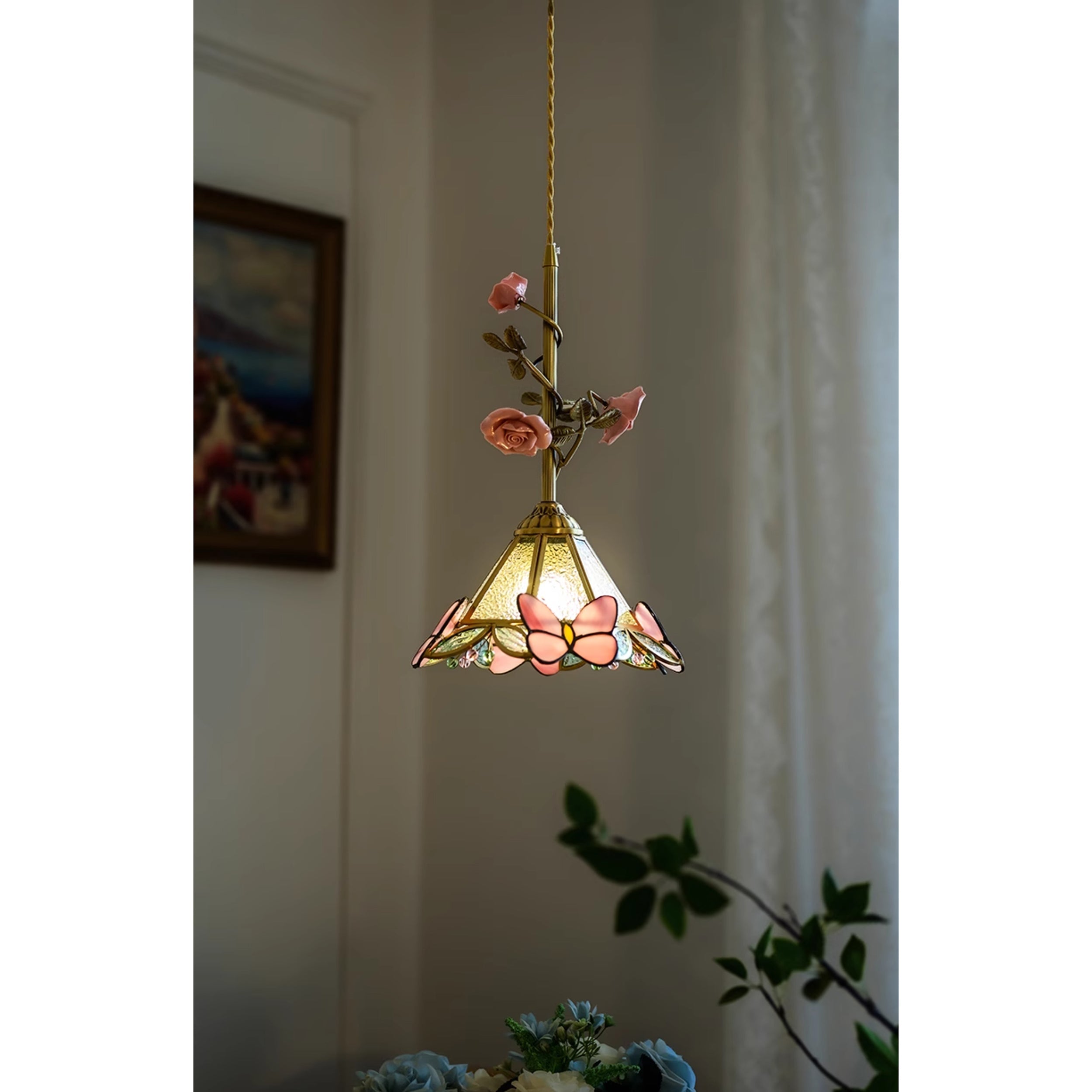 Ilsoris Individual Creativity Rose Glass Ceramic Pendant Lamp - Lamp Copper