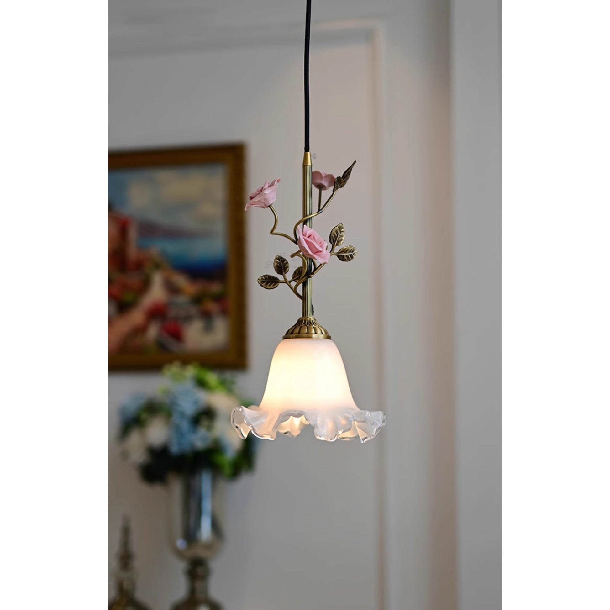 Ilsoris Individual Creativity Rose Glass Ceramic Pendant Lamp - Lamp Copper