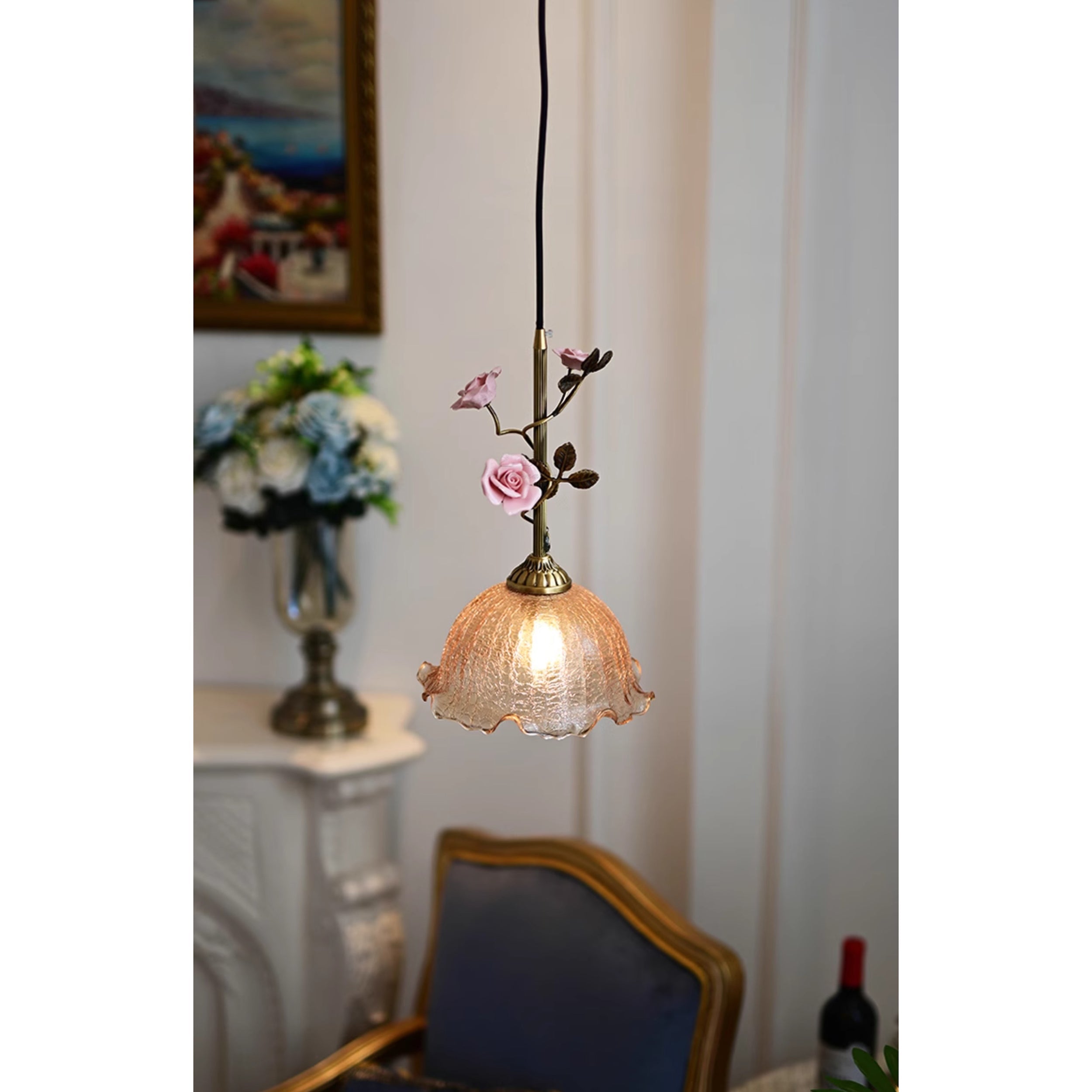 Ilsoris Individual Creativity Rose Glass Ceramic Pendant Lamp - Lamp Copper