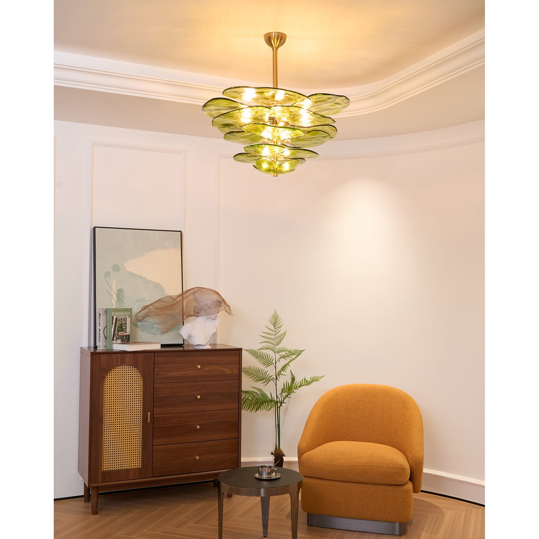 Evvinora Individual Creativity Leaf Layered Glass Metal Chandelier - Lamp Copper