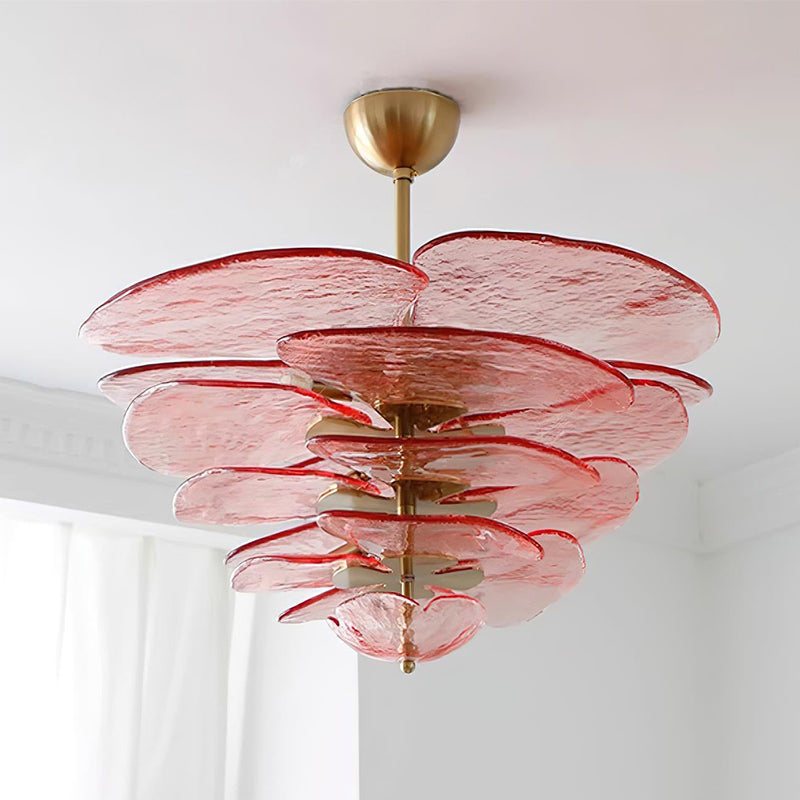 Evvinora Individual Creativity Leaf Layered Glass Metal Chandelier - Lamp Copper