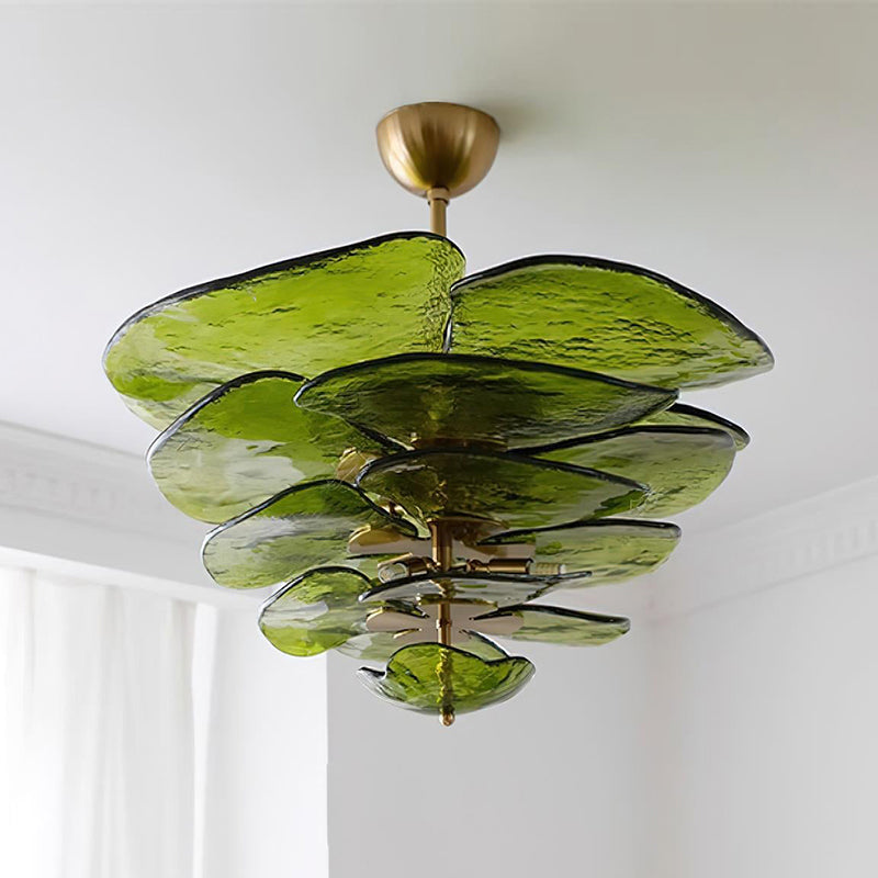 Evvinora Individual Creativity Leaf Layered Glass Metal Chandelier - Lamp Copper