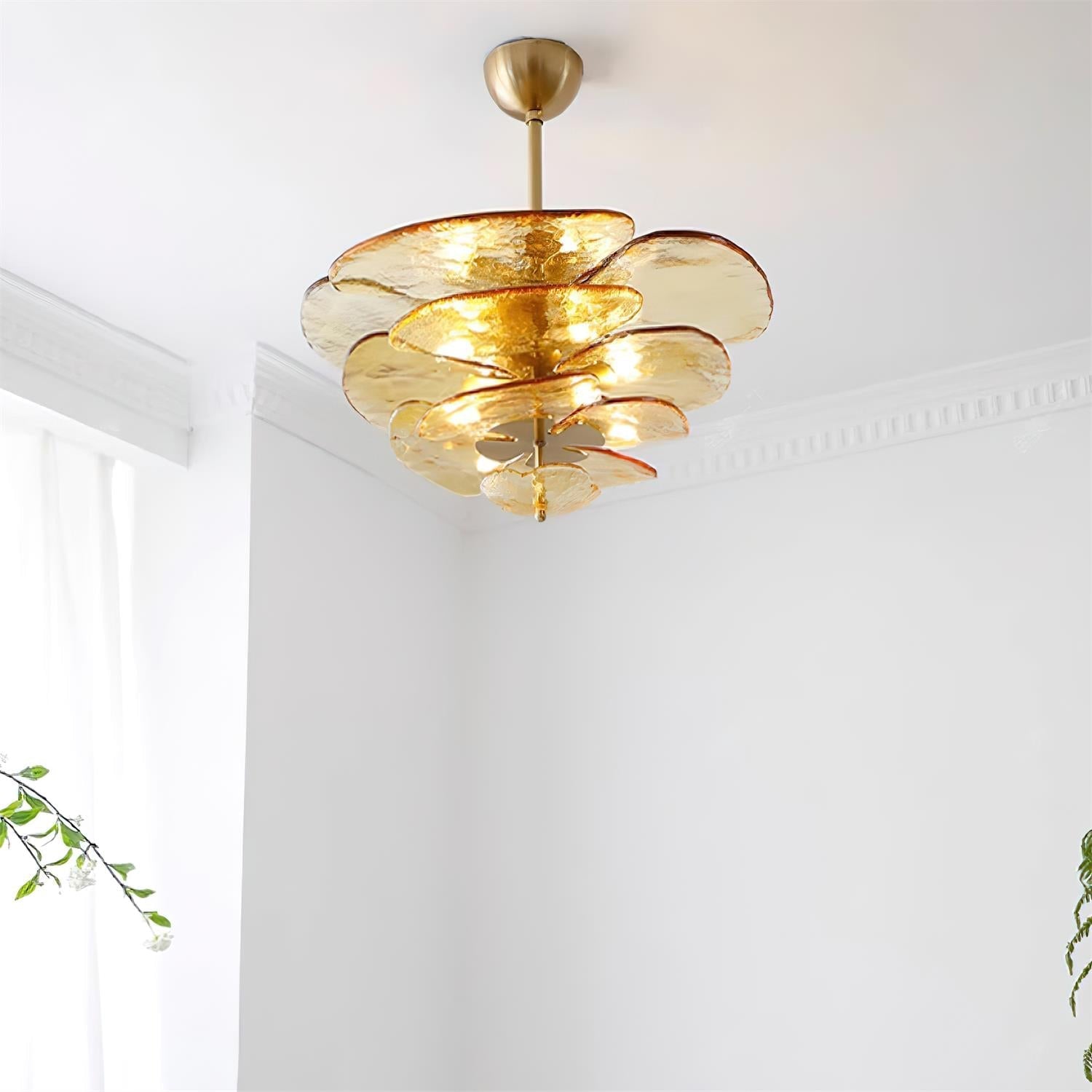Evvinora Individual Creativity Leaf Layered Glass Metal Chandelier - Lamp Copper