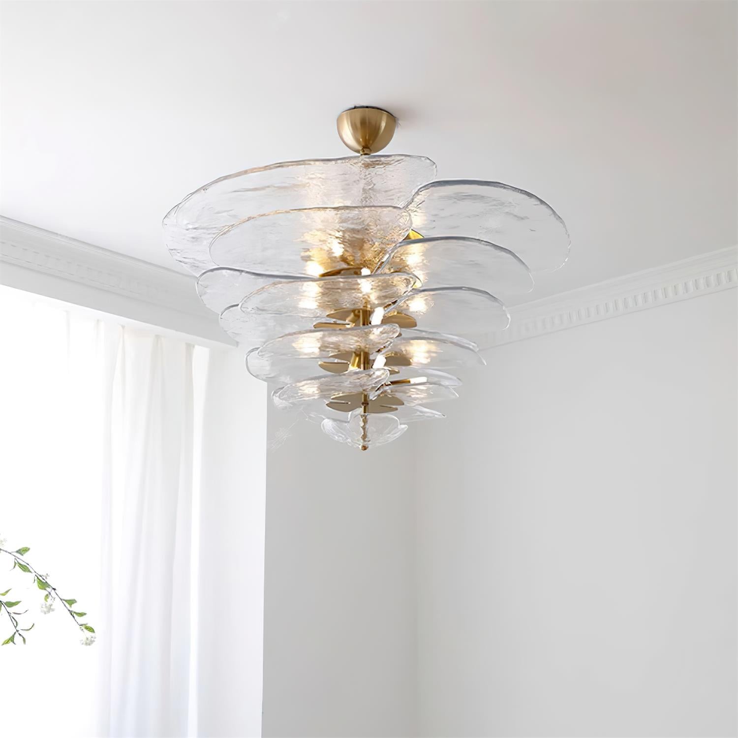 Evvinora Individual Creativity Leaf Layered Glass Metal Chandelier - Lamp Copper