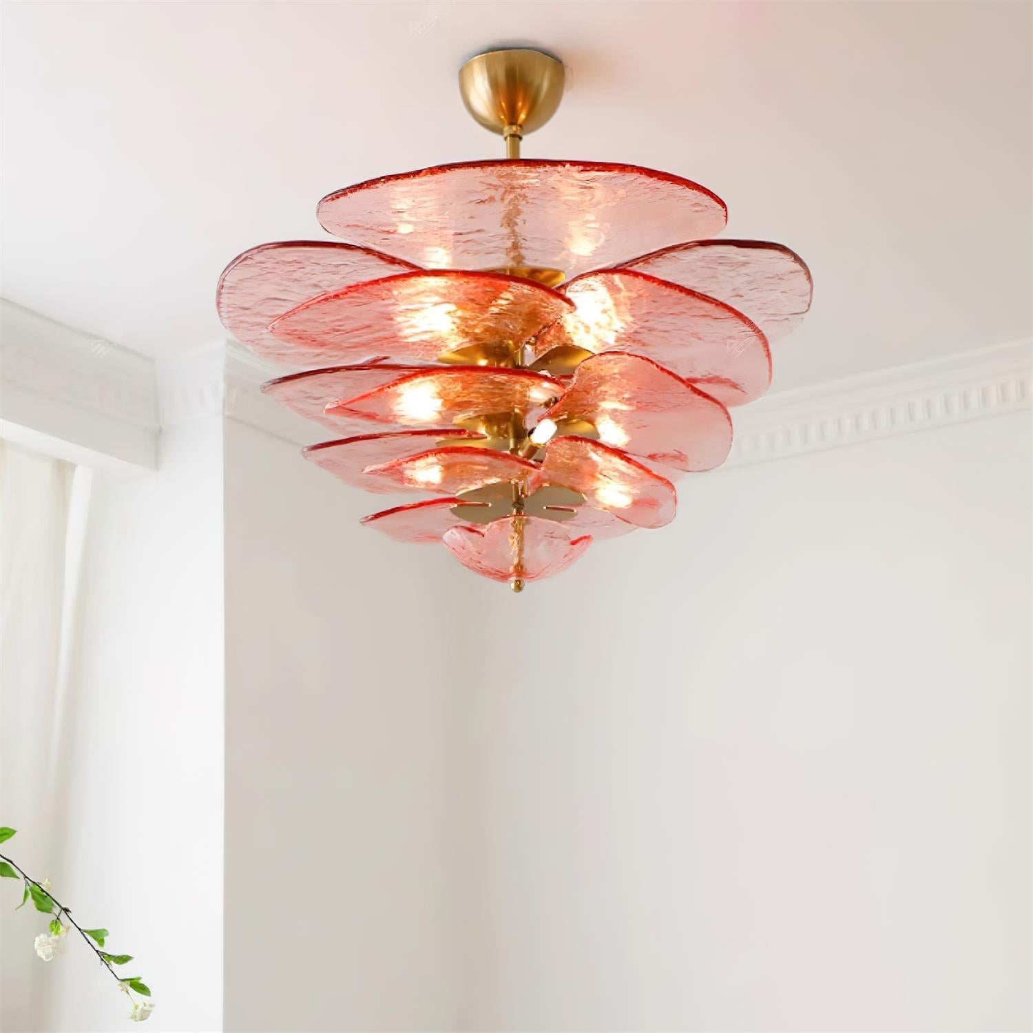 Evvinora Individual Creativity Leaf Layered Glass Metal Chandelier - Lamp Copper