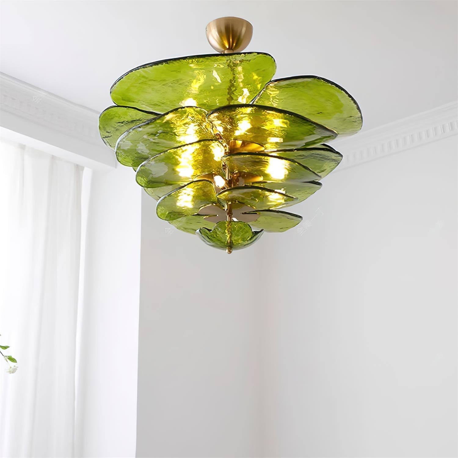 Evvinora Individual Creativity Leaf Layered Glass Metal Chandelier - Lamp Copper