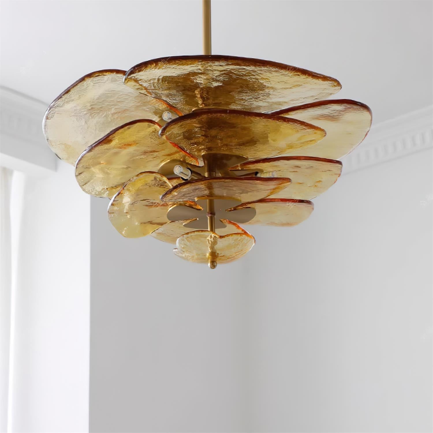 Evvinora Individual Creativity Leaf Layered Glass Metal Chandelier - Lamp Copper