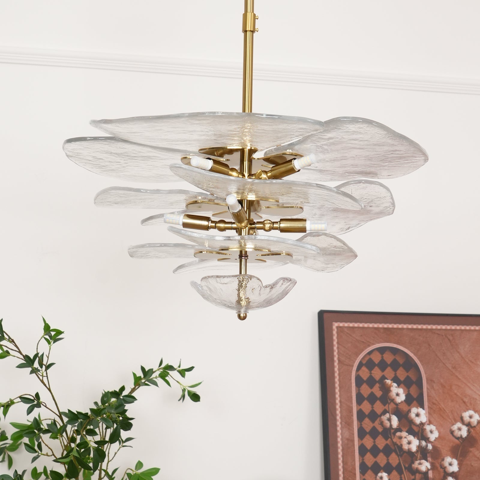 Evvinora Individual Creativity Leaf Layered Glass Metal Chandelier - Lamp Copper