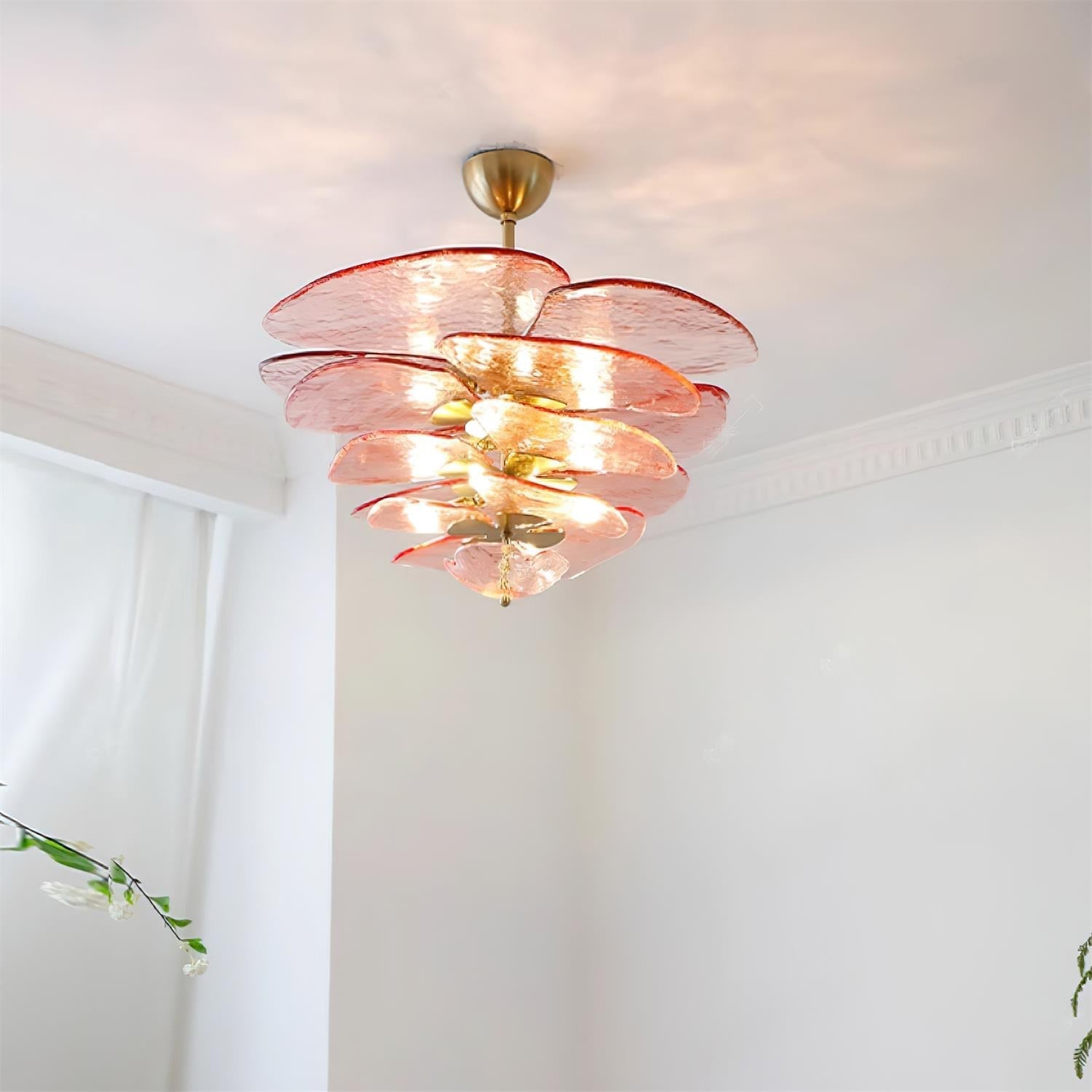 Evvinora Individual Creativity Leaf Layered Glass Metal Chandelier - Lamp Copper