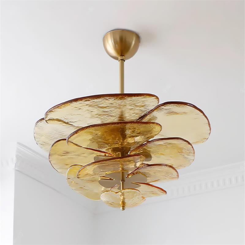 Evvinora Individual Creativity Leaf Layered Glass Metal Chandelier - Lamp Copper