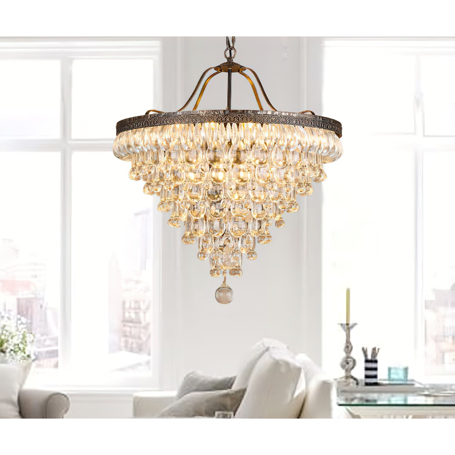 Blink Unique Inverted Pyramid Metal Crystal Chandelier - Lamp Copper