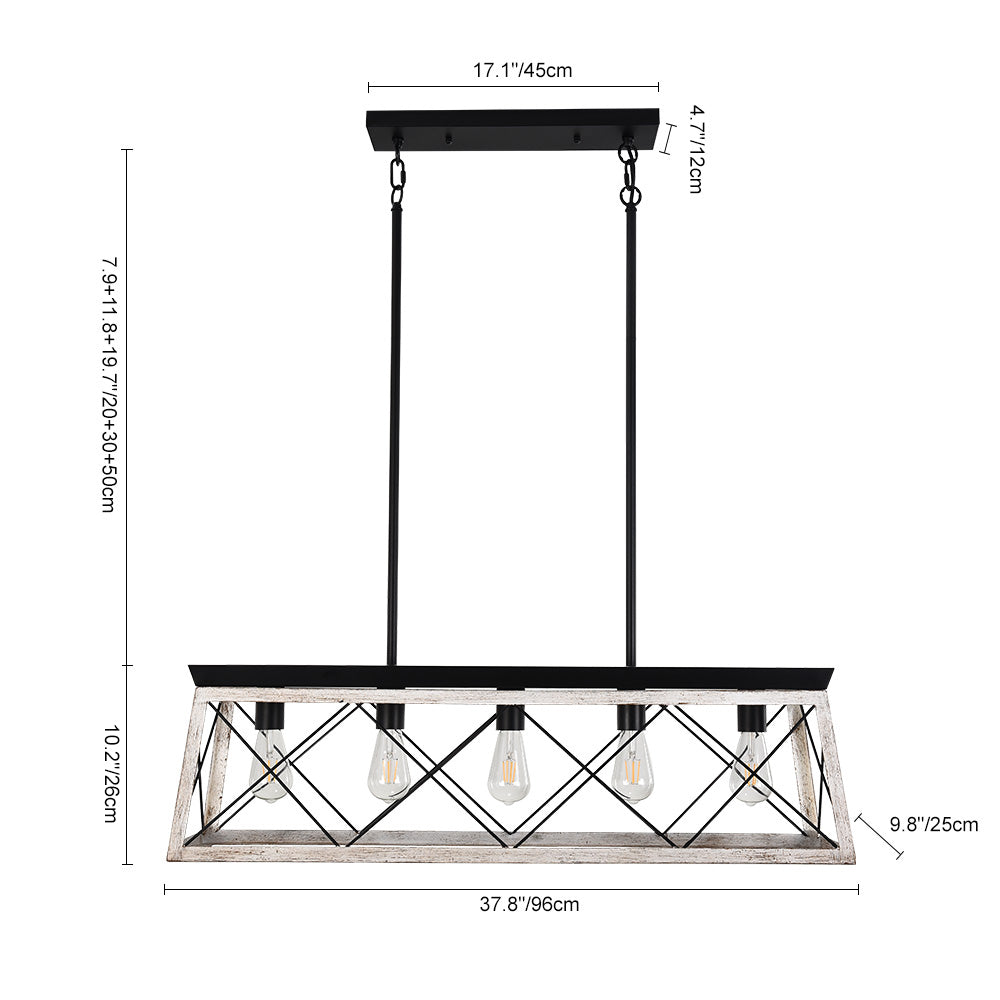 Modern Linear Faux Wood Chandelier Pendant Light - Lamp Copper