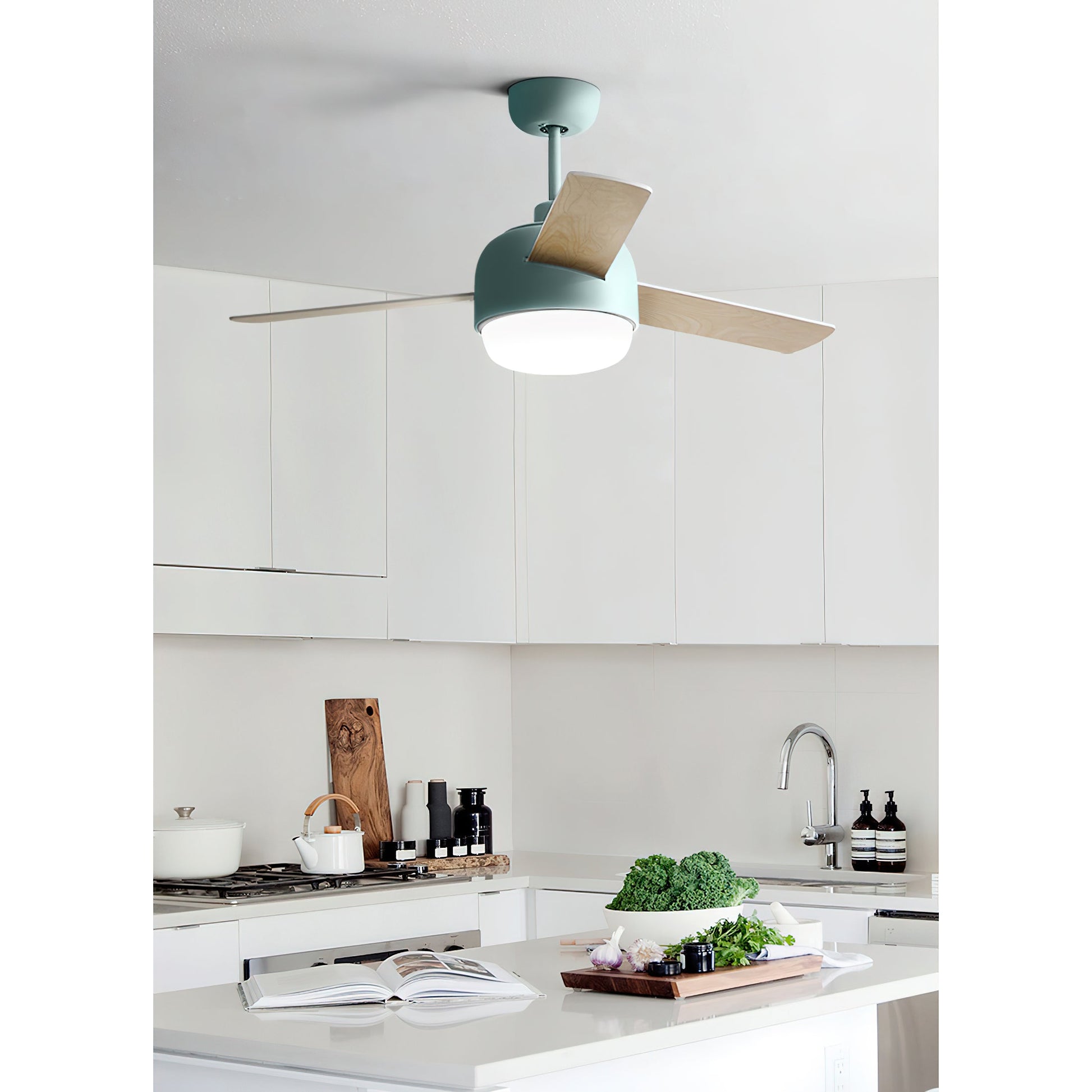Velaee Nordic Macaron Metal Ceiling Fan Light - Lamp Copper