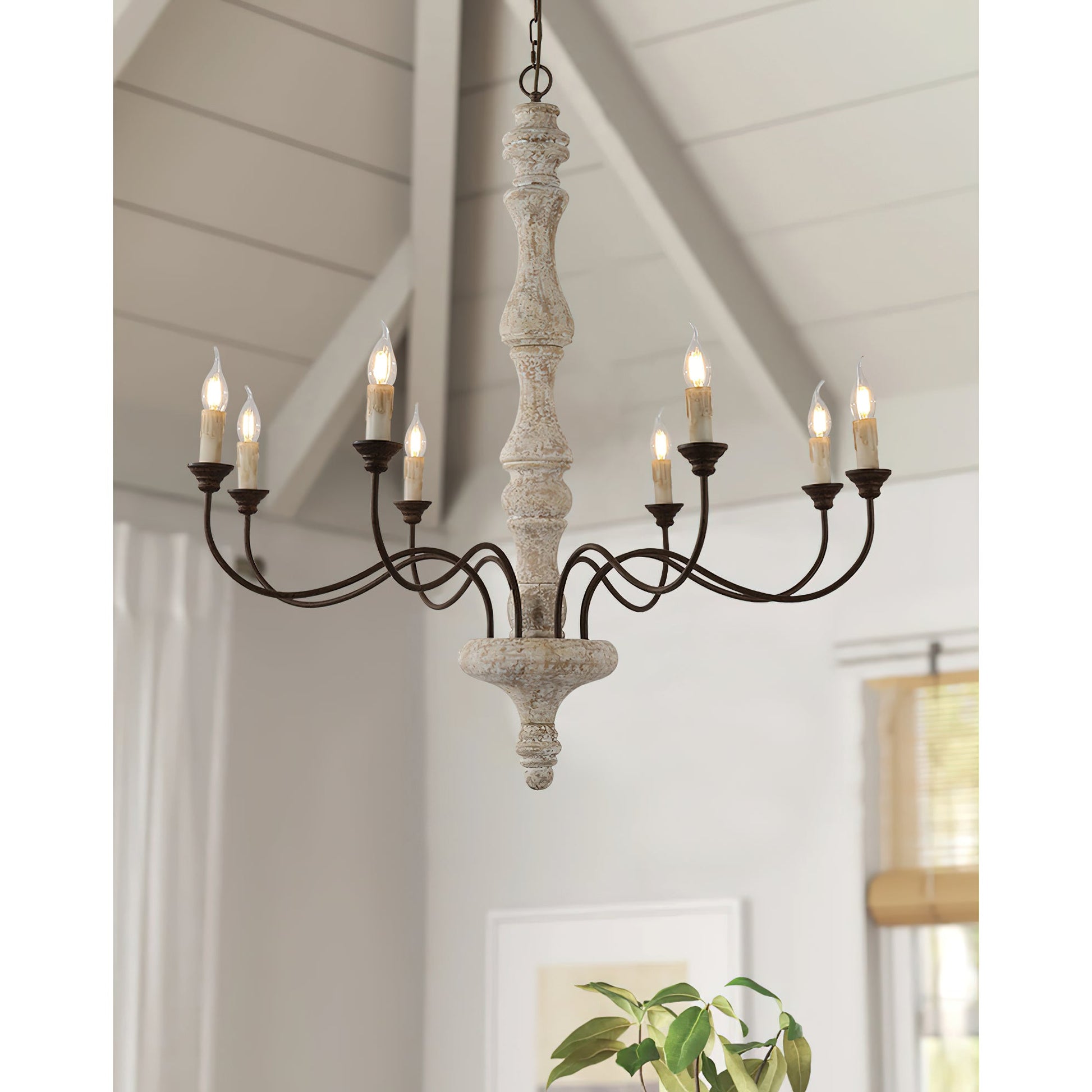 Emirel Vintage 8-Light Candle Wooden Metal Chandelier - Lamp Copper