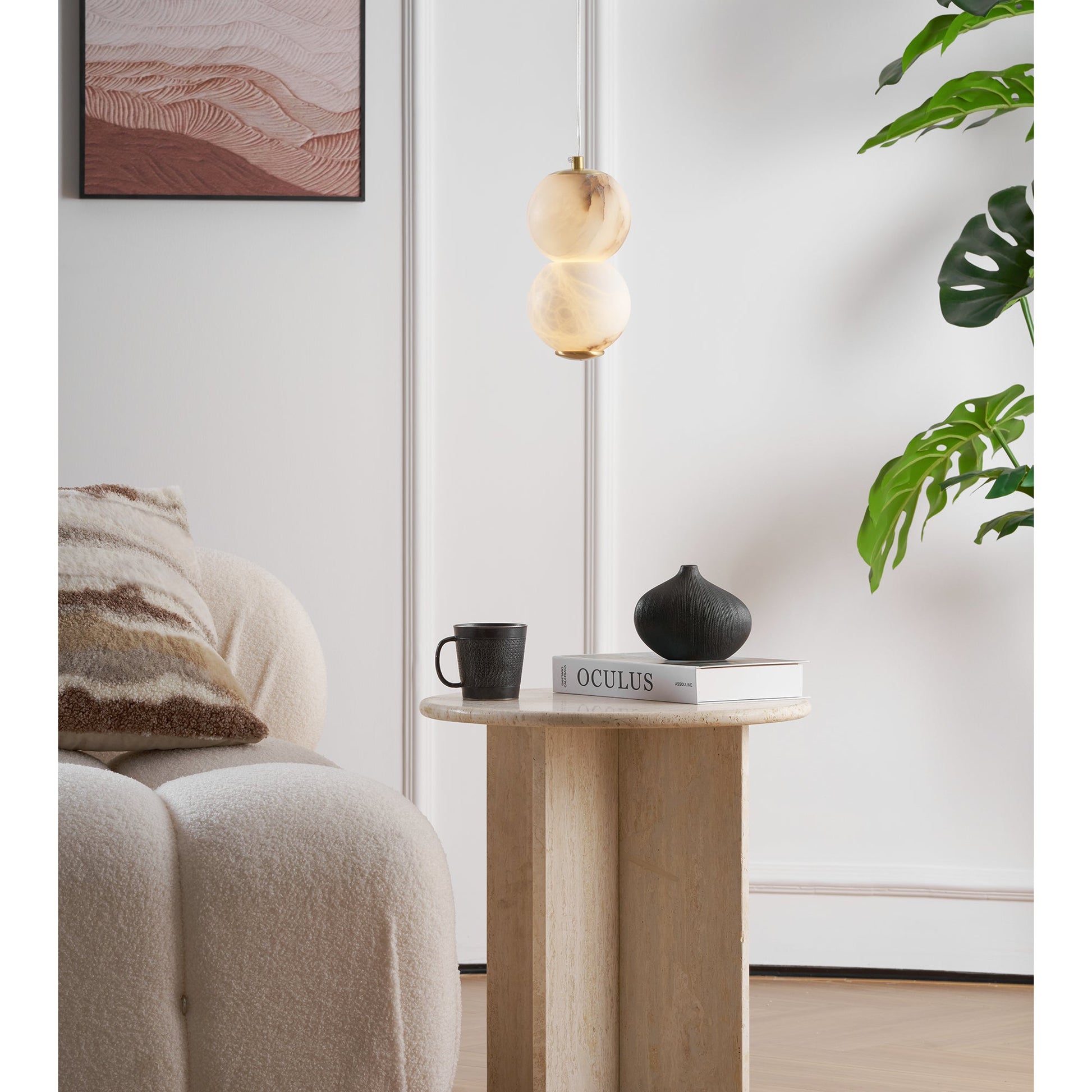 Elore Modern Minimalist Pearl Alabaster Pendant Light - Lamp Copper