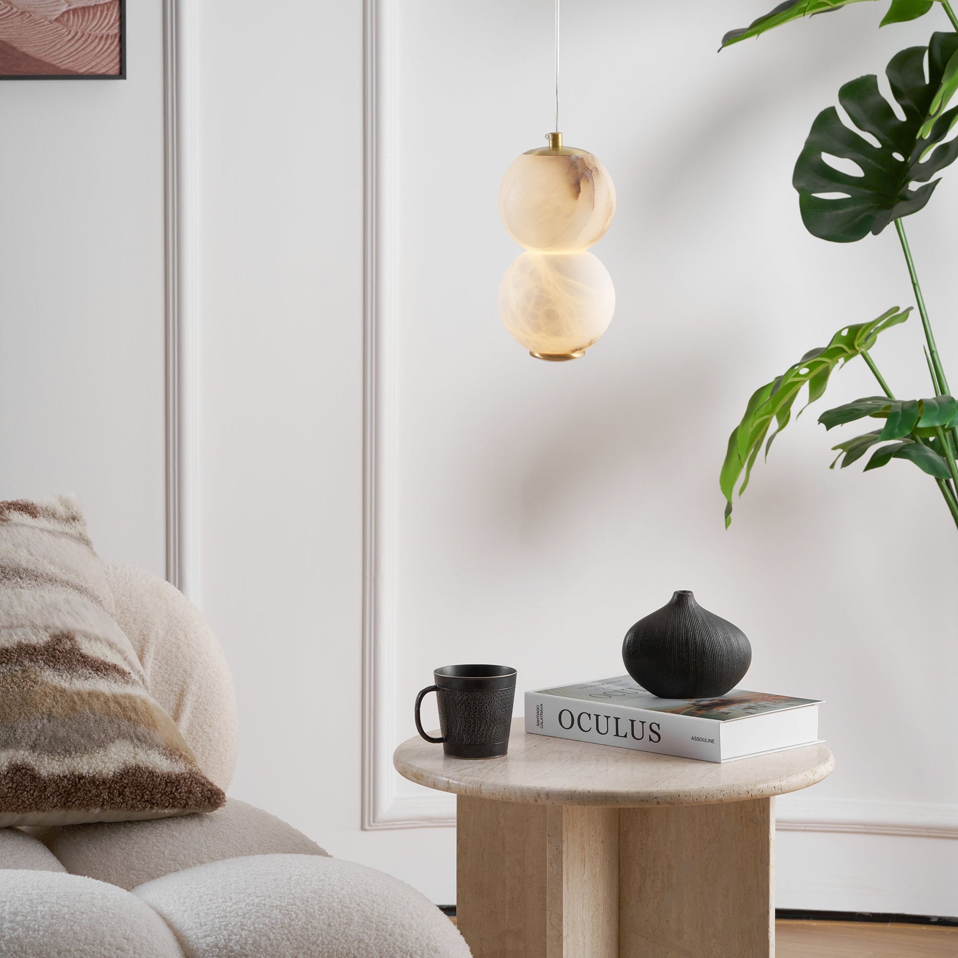 Elore Modern Minimalist Pearl Alabaster Pendant Light - Lamp Copper