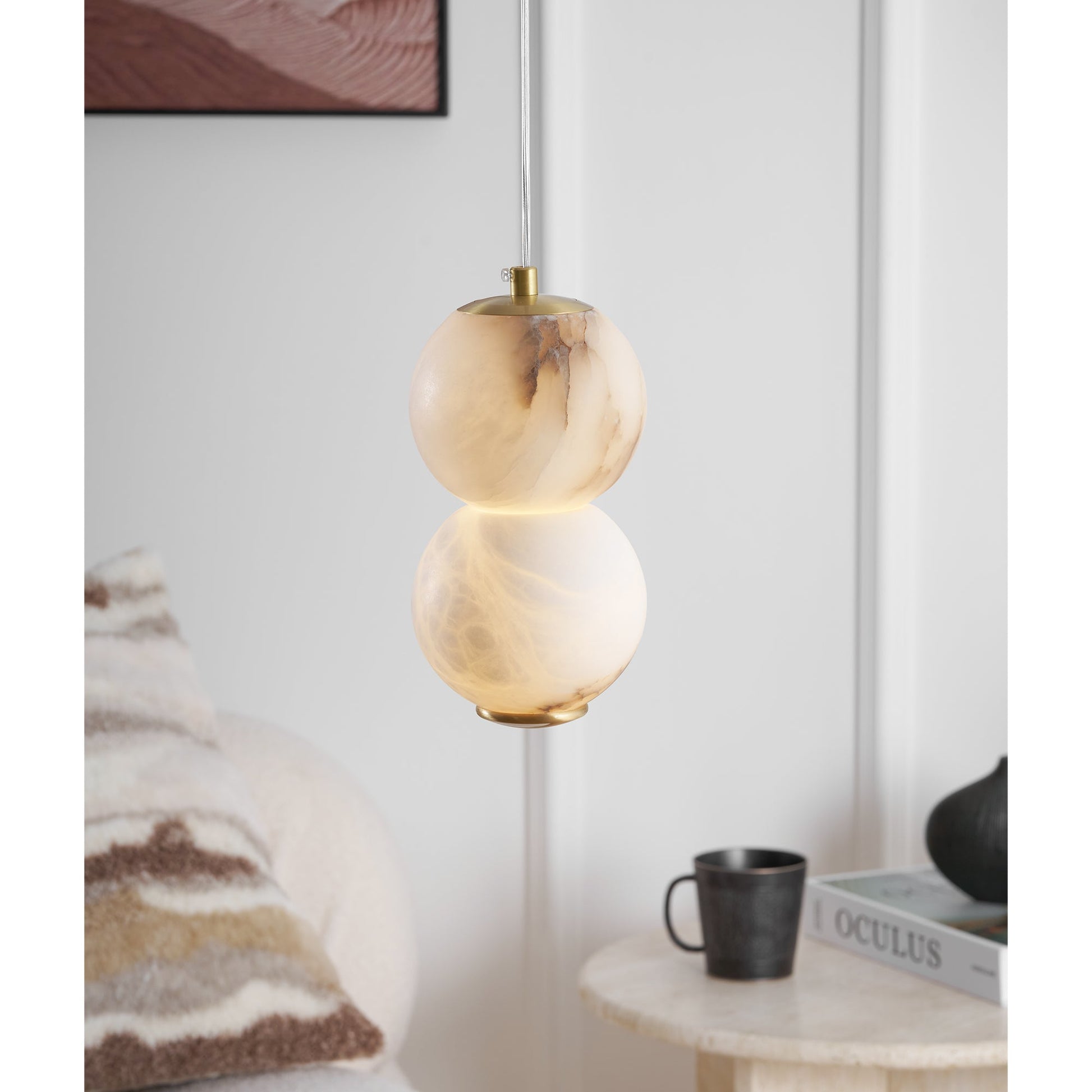 Elore Modern Minimalist Pearl Alabaster Pendant Light - Lamp Copper
