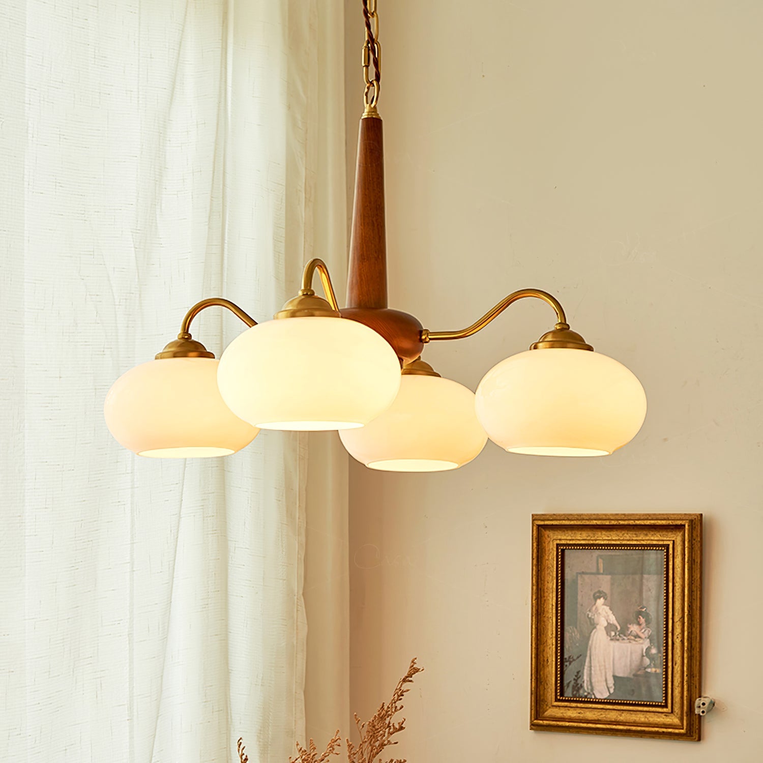 Elmiror Premium Nordic Art Wood Glass Chandelier - Lamp Copper