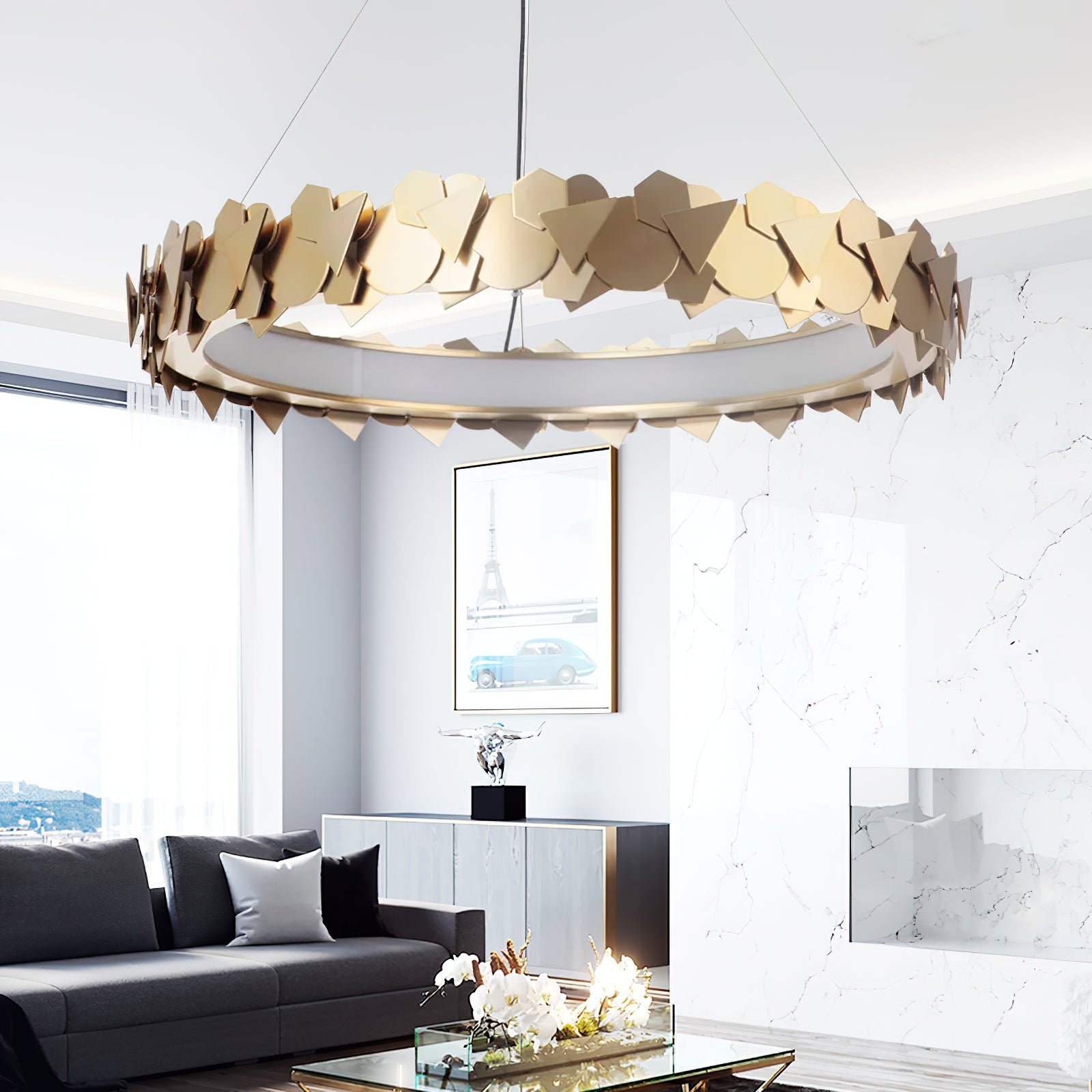 Philomenos Modern Minimalist Halo Metal Chandelier - Lamp Copper