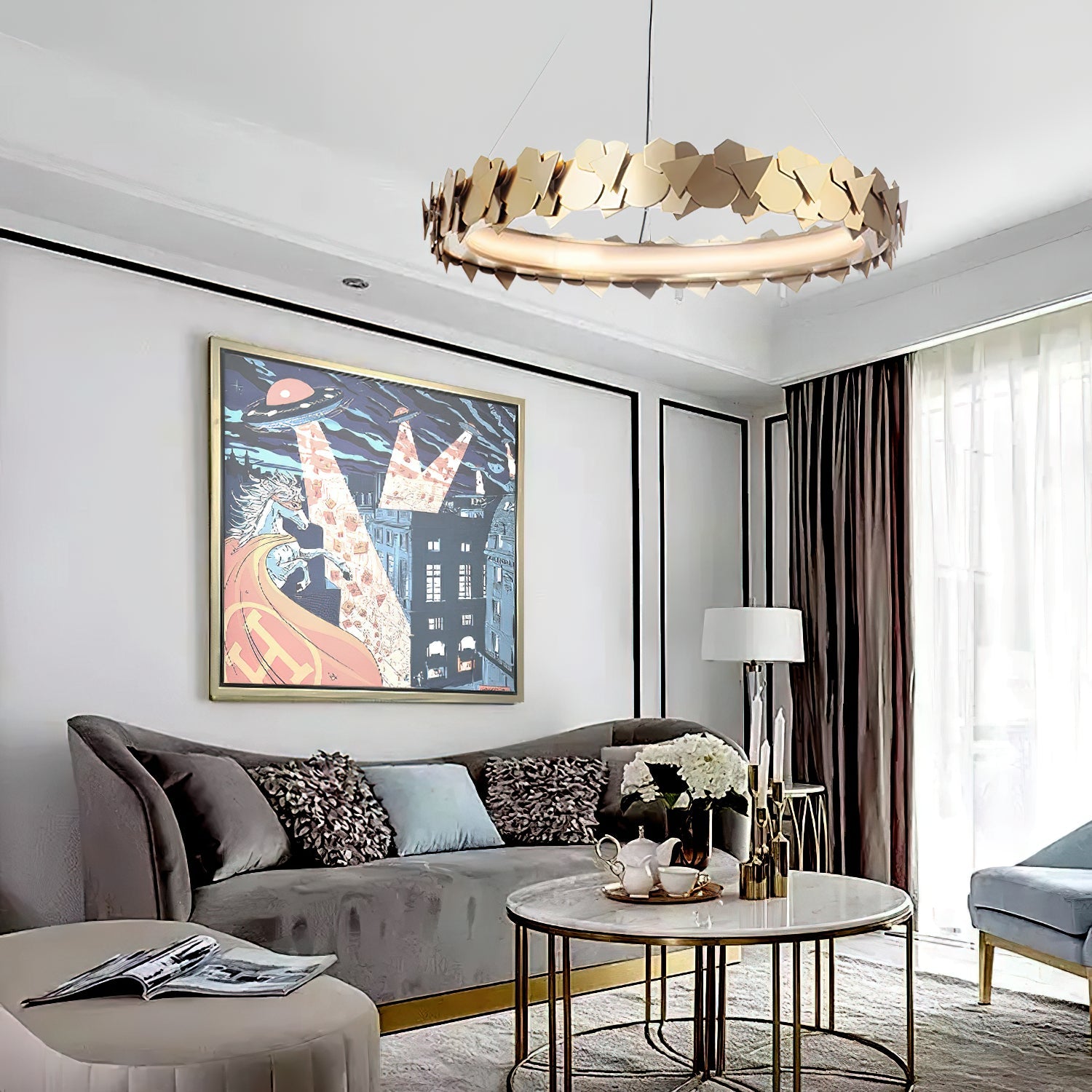Philomenos Modern Minimalist Halo Metal Chandelier - Lamp Copper