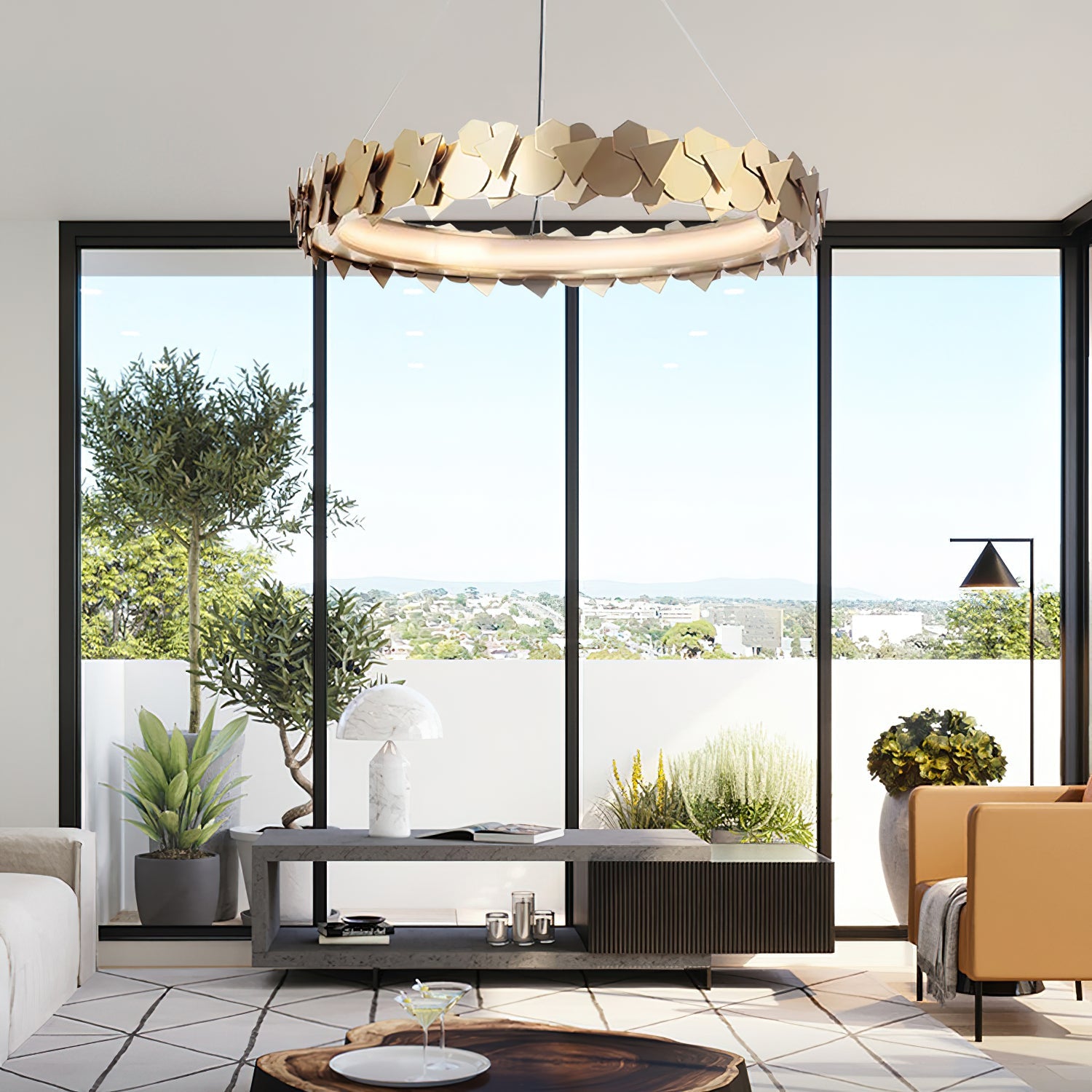 Philomenos Modern Minimalist Halo Metal Chandelier - Lamp Copper