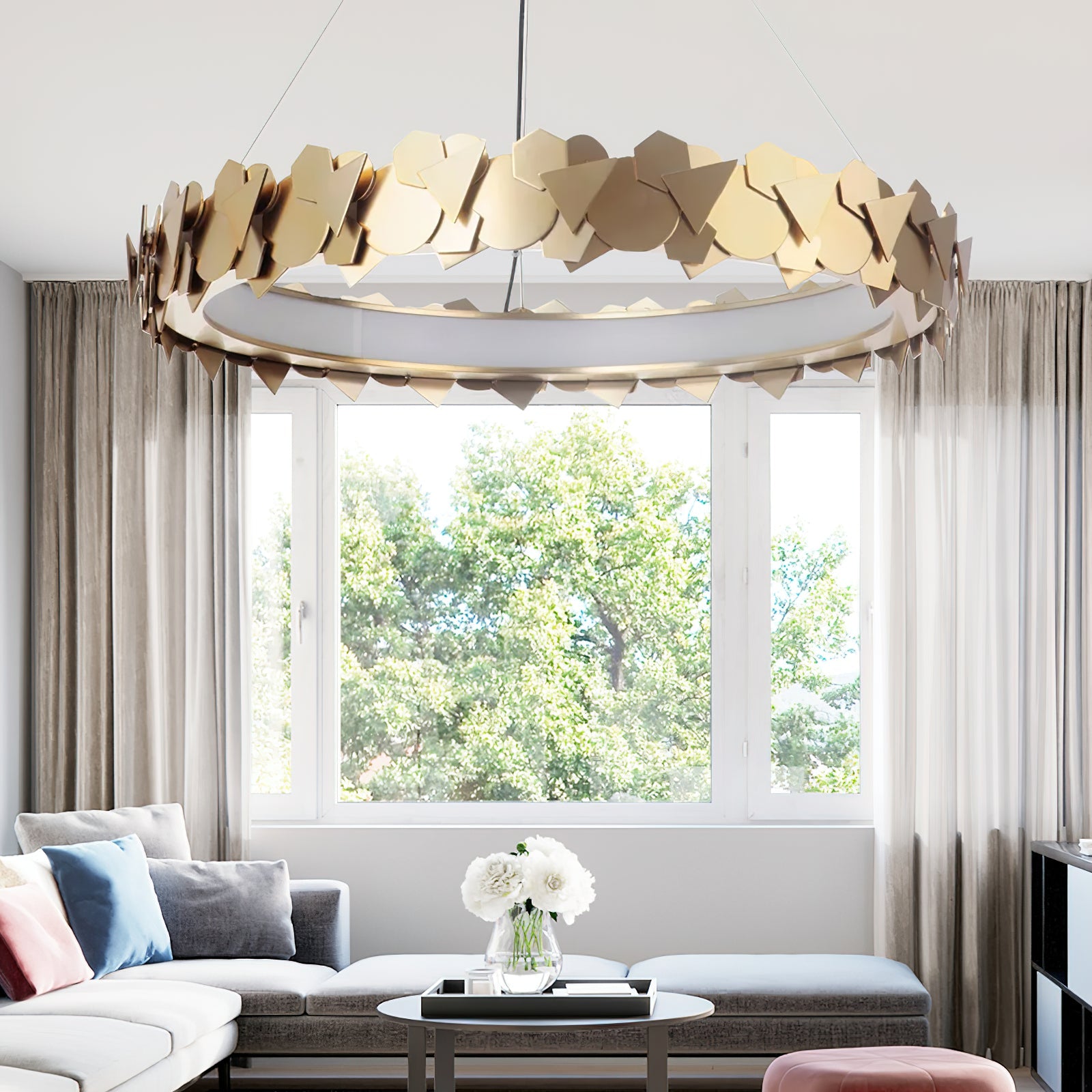 Philomenos Modern Minimalist Halo Metal Chandelier - Lamp Copper