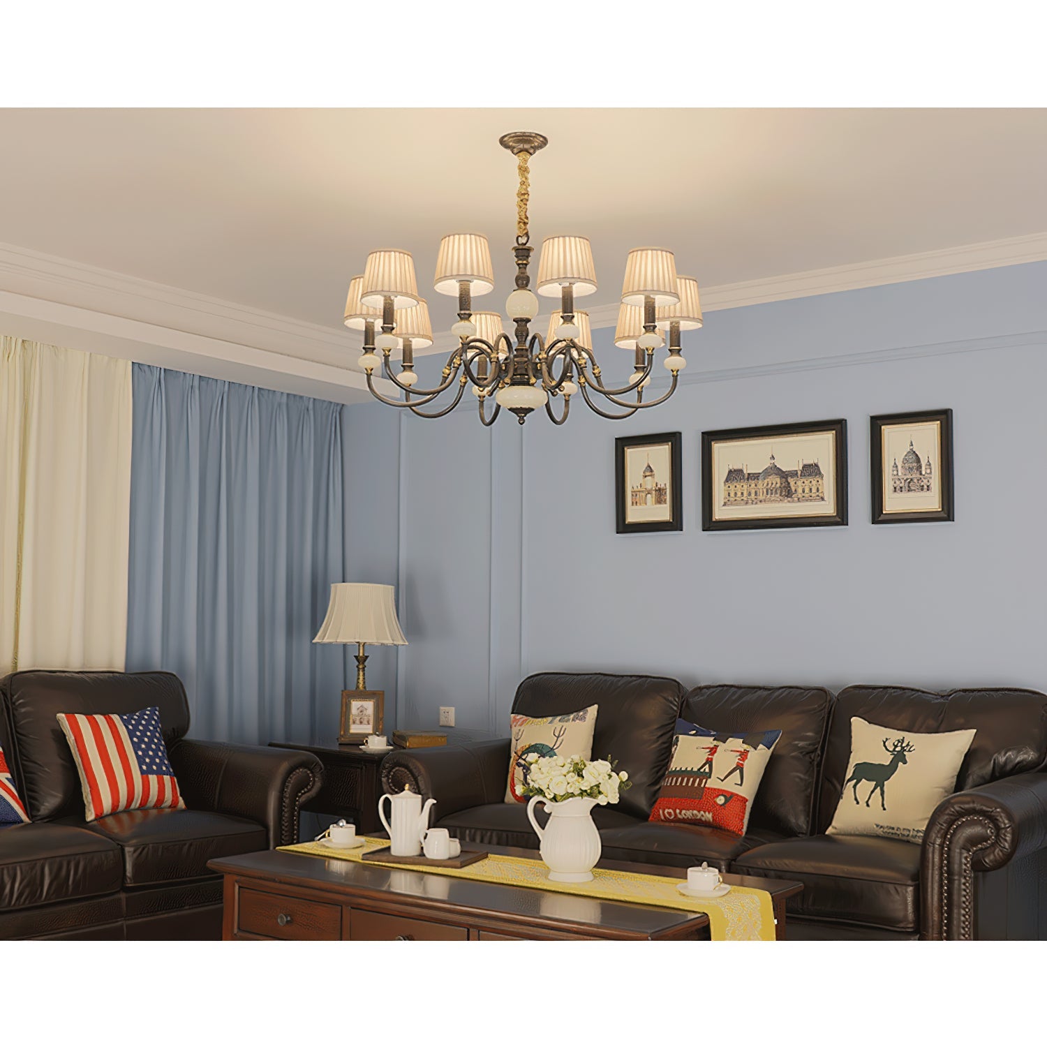 Ivenen Postmodern Luxury Brass Jade Chandelier - Lamp Copper