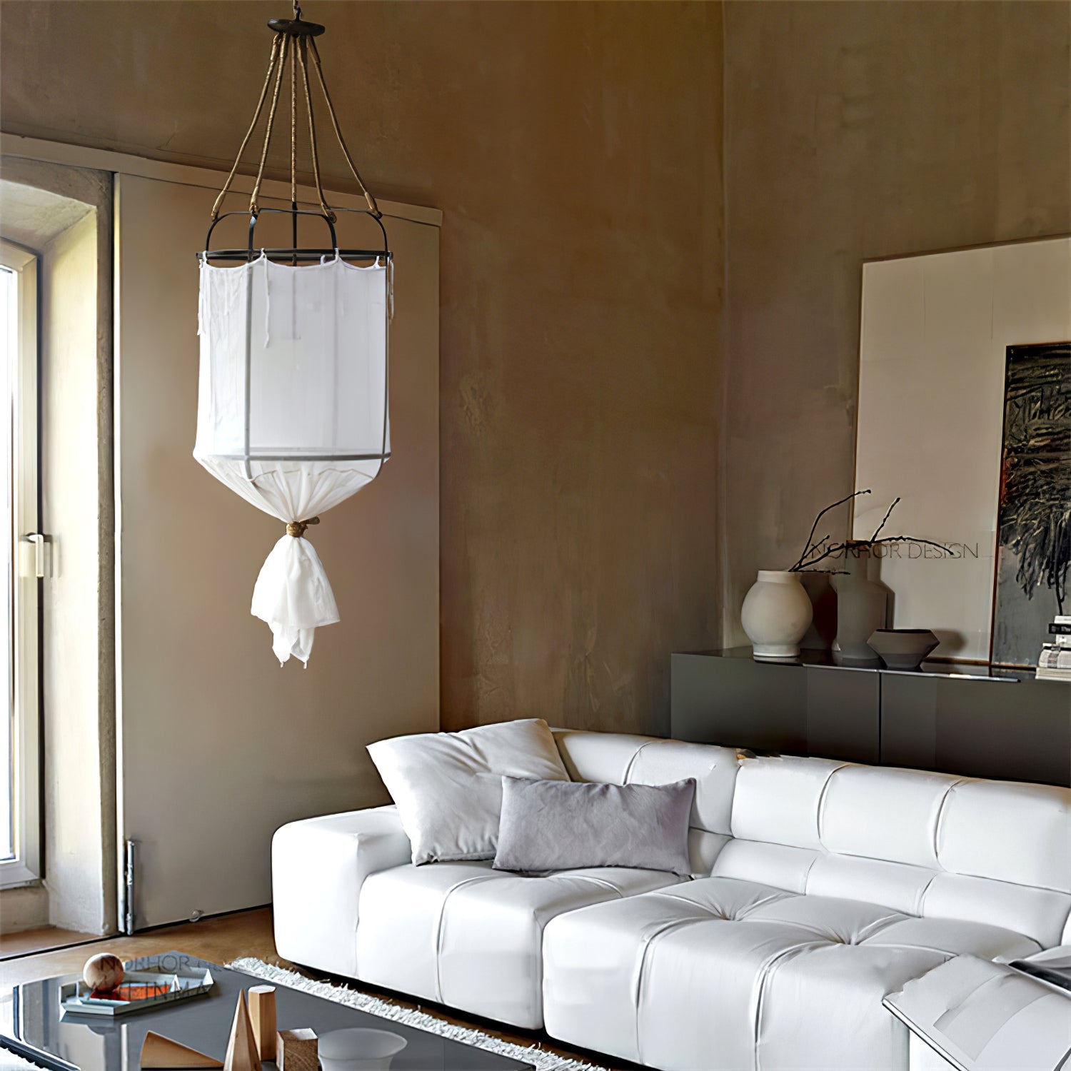 Erina Modern Minimalist Linen Metal Chandelier - Lamp Copper
