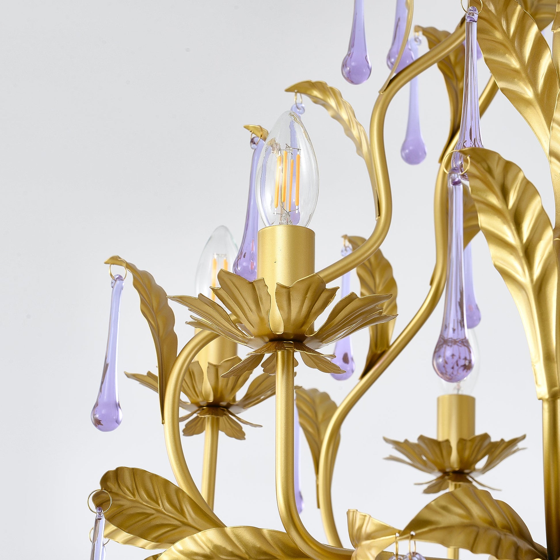 Ilvenel Postmodern Luxury Birdcage Purple Glass Chandelier - Lamp Copper